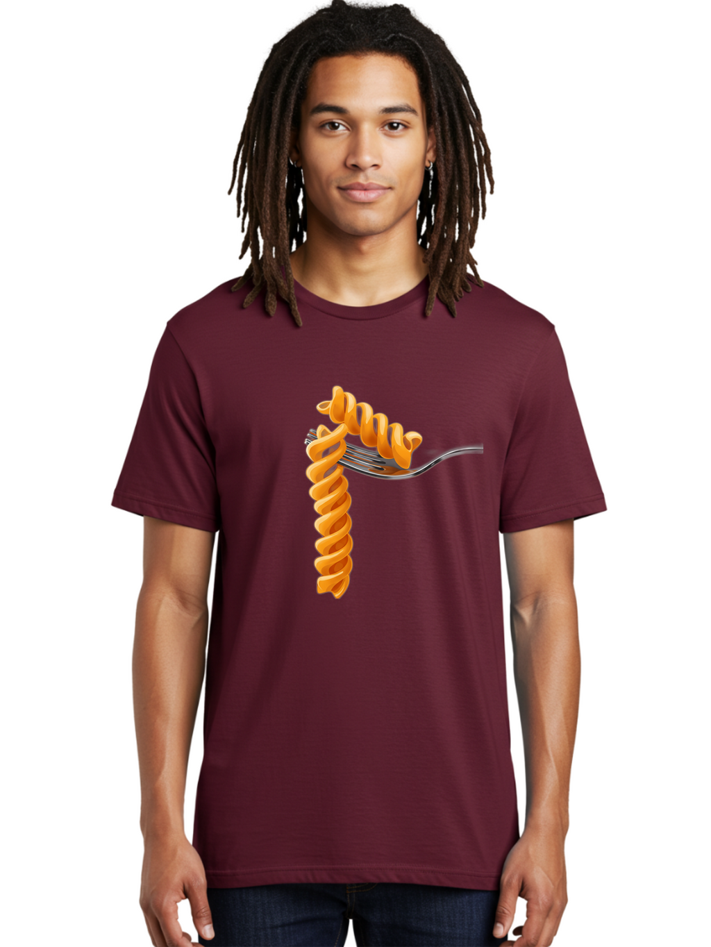 Fusilli-On-Fork Men'S Graphic Tee, 100% Cotton, Comfortable Casual Summer Wear, Machine Washable, Fusilli Pasta, Spiral Pasta, Fork, Italian Cuisine, Delicious Meal, Tasty Food, Pasta Dish, Culinary Delight Bad113