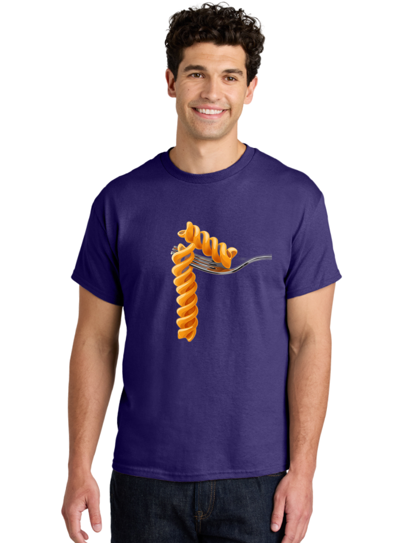 Fusilli-On-Fork Men'S Graphic Tee, 100% Cotton, Comfortable Casual Summer Wear, Machine Washable, Fusilli Pasta, Spiral Pasta, Fork, Italian Cuisine, Delicious Meal, Tasty Food, Pasta Dish, Culinary Delight Bad113