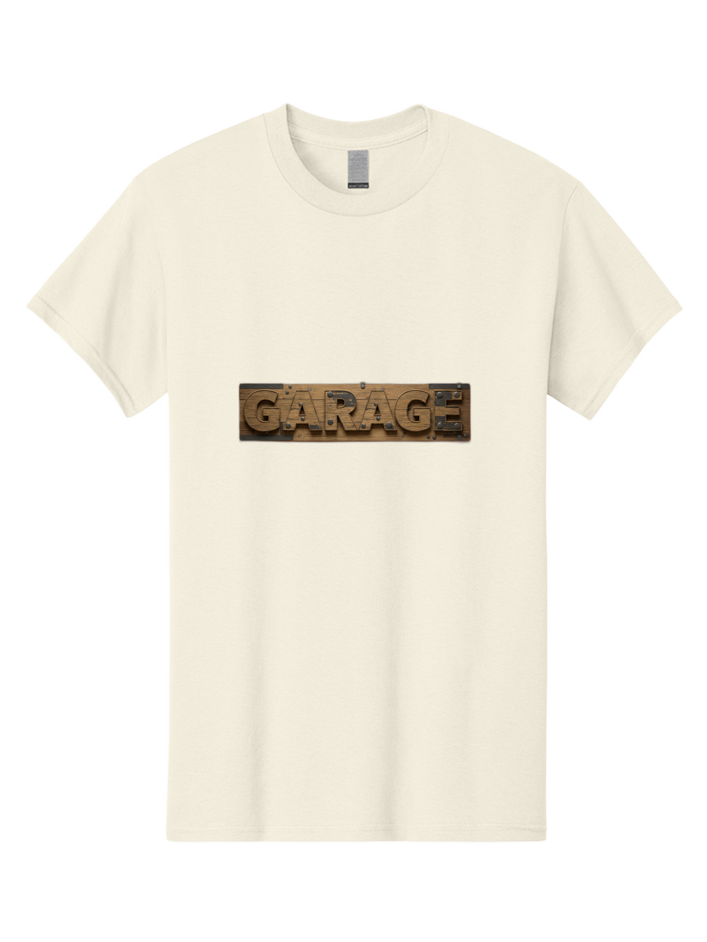 Garage Men'S Graphic Tee, 100% Cotton, Comfortable Casual Summer Wear, Machine Washable, Wooden Sign, Wooden Letters, Metal Rivets, Garage Text, Rustic Signage, Vintage Style, Retro Aesthetic, Grunge Texture, Diy Decor Bad116