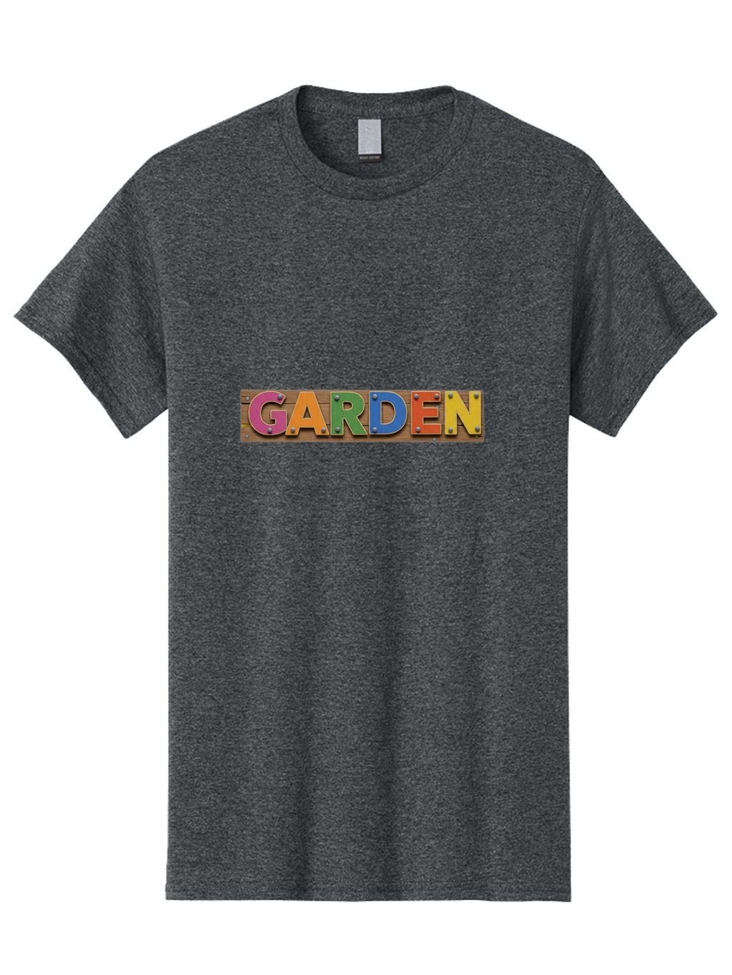 Garden Men'S Graphic Tee, 100% Cotton, Comfortable Casual Summer Wear, Machine Washable, Colorful Letters, Garden Signage, Wooden Background, Vibrant Colors, Metal Rivets, Gardening Theme, Outdoor Decor, Rustic Charm, Multicolored Text, Bad117