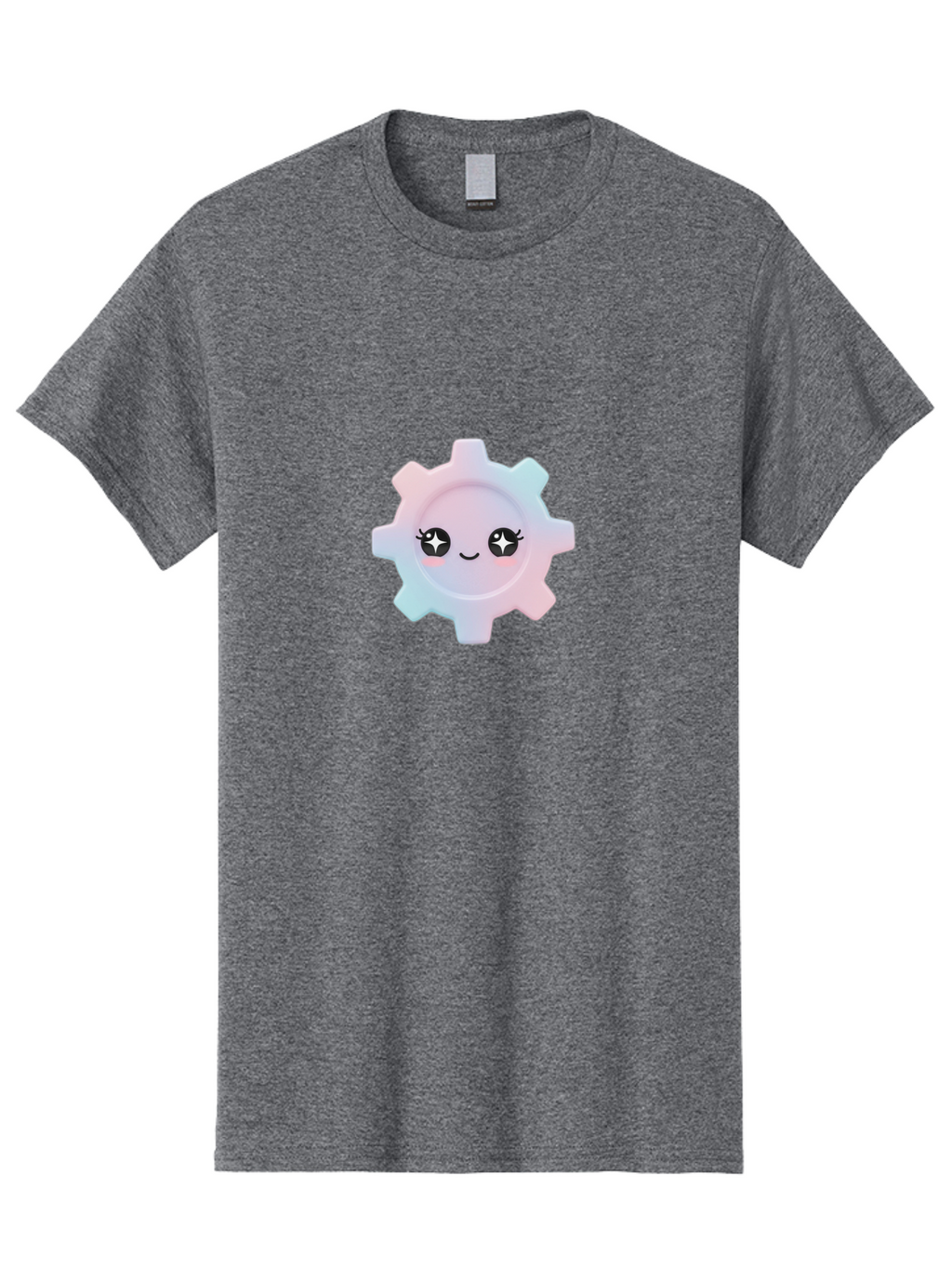 Gear-1 Men'S Graphic Tee, 100% Cotton, Comfortable Casual Summer Wear, Machine Washable, Gear With Cute Face, Pastel Colors, Kawaii Aesthetic, Whimsical Design, Cartoon Gear, Sparkle Eyes, Rosy Cheeks, Cute Machinery, Fun Design Elements, Bad120