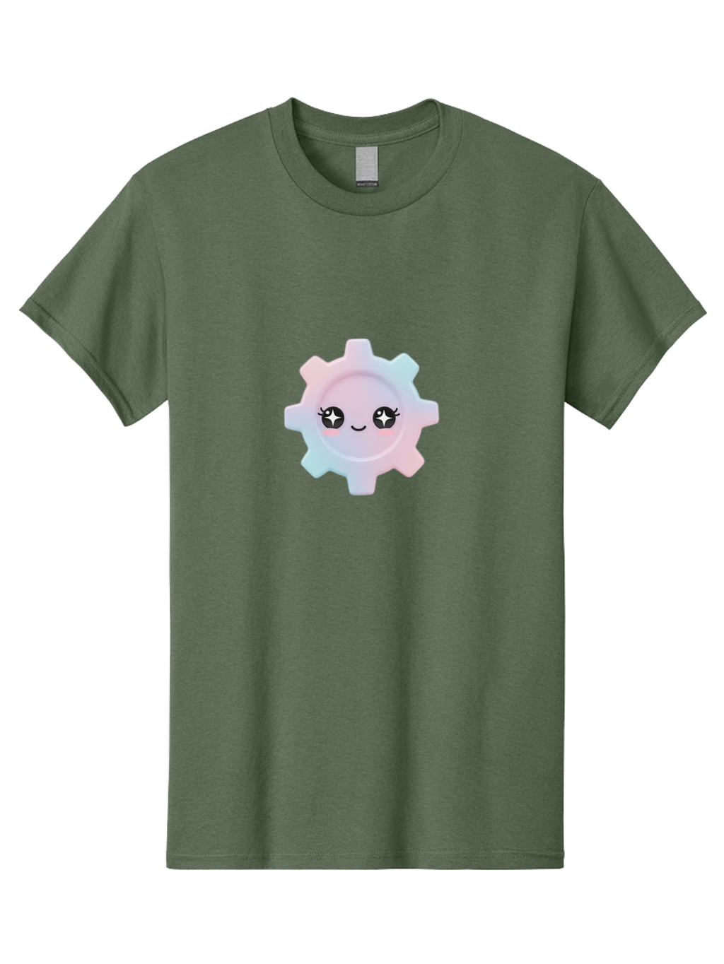 Gear-1 Men'S Graphic Tee, 100% Cotton, Comfortable Casual Summer Wear, Machine Washable, Gear With Cute Face, Pastel Colors, Kawaii Aesthetic, Whimsical Design, Cartoon Gear, Sparkle Eyes, Rosy Cheeks, Cute Machinery, Fun Design Elements, Bad120