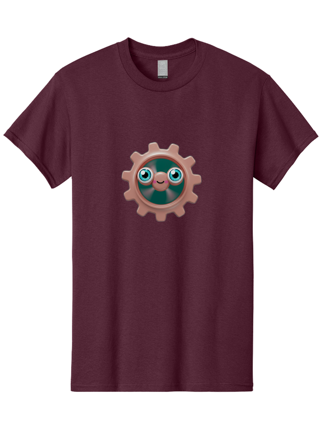 Gear-2 Men'S Graphic Tee, 100% Cotton, Comfortable Casual Summer Wear, Machine Washable, Cartoon Gear, Pink Cog, Blue Eyes, Smiling Face, Machinery Character, Cute Robot, Animated Machinery, Robotic Parts, Mechanical Icon Bad121