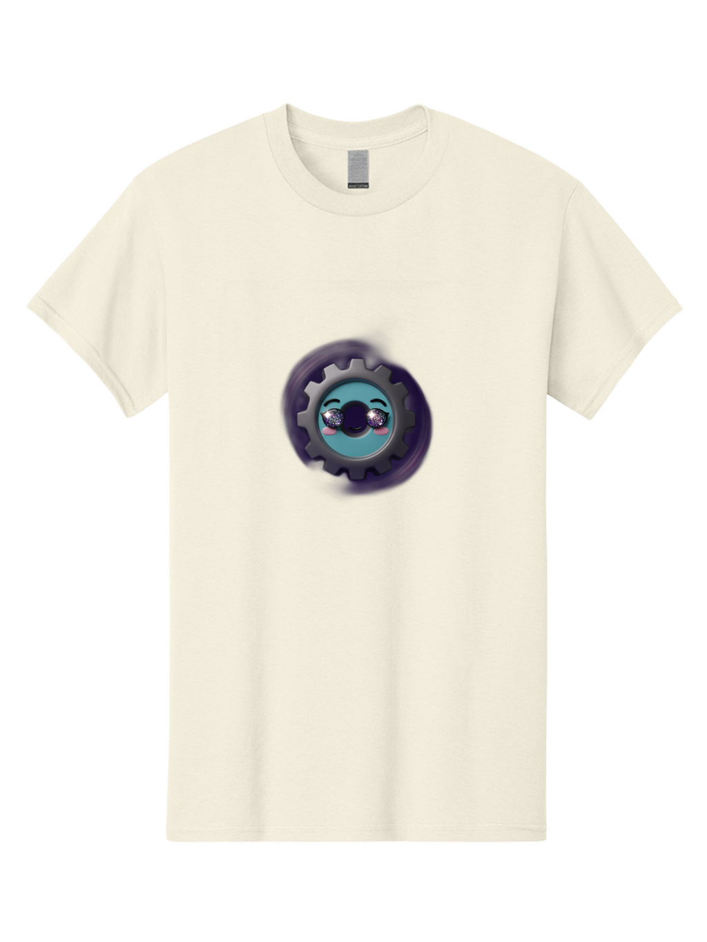 Gear-Emoji Men'S Graphic Tee, 100% Cotton, Comfortable Casual Summer Wear, Machine Washable, Cartoon Gear, Cute Face, Sparkly Eyes, Rosy Cheeks, Mechanical Character, Emotive Expression, Adorable Design, Fun Illustration, Playful Graphics Bad123