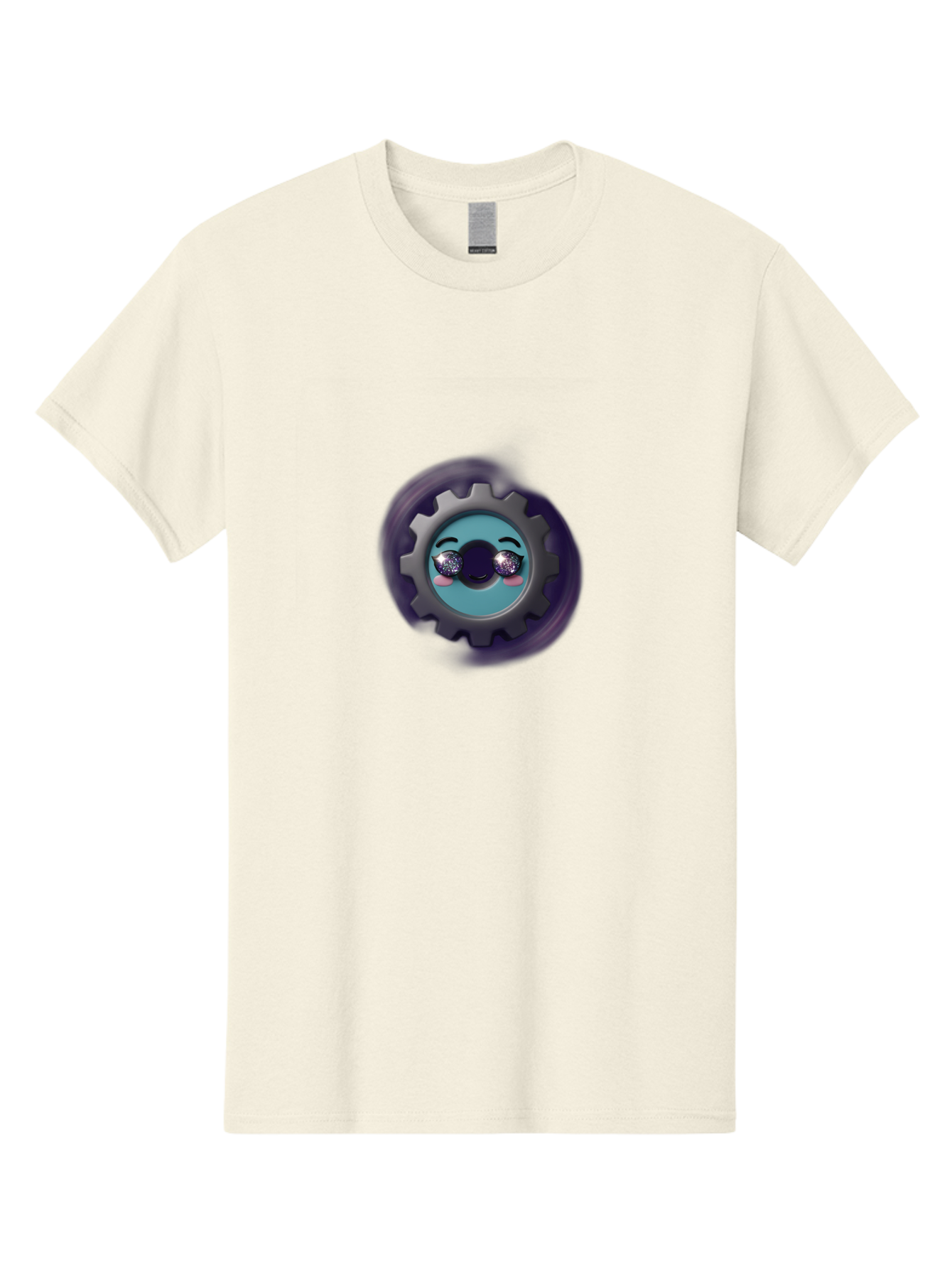 Gear-Emoji Men'S Graphic Tee, 100% Cotton, Comfortable Casual Summer Wear, Machine Washable, Cartoon Gear, Cute Face, Sparkly Eyes, Rosy Cheeks, Mechanical Character, Emotive Expression, Adorable Design, Fun Illustration, Playful Graphics Bad123
