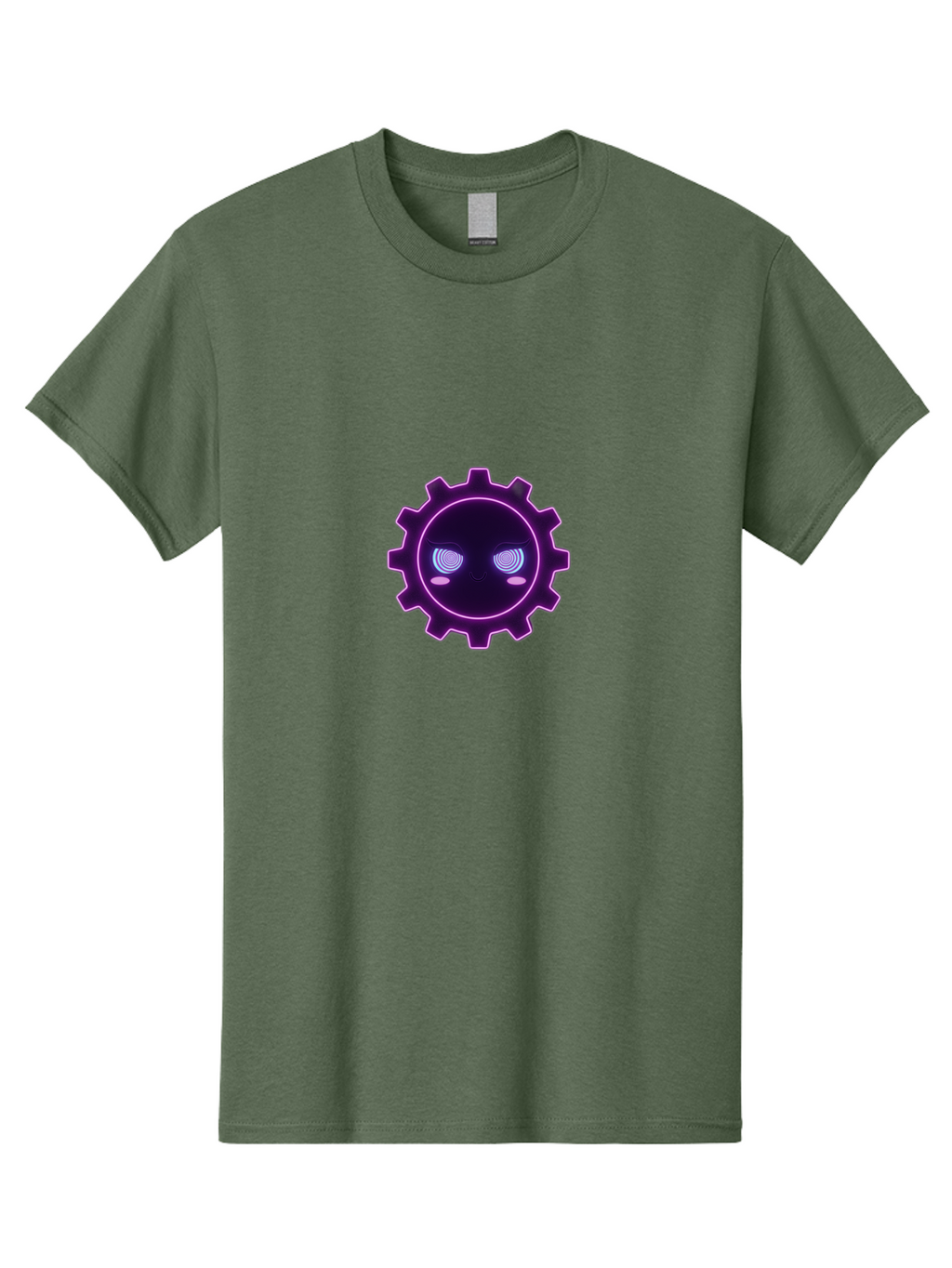Gear-Face Men'S Graphic Tee, 100% Cotton, Comfortable Casual Summer Wear, Machine Washable, Purple Gear Icon, Futuristic Design, Neon Lights, Cyberpunk Theme, Machinery Symbol, Glowing Eyes, Tech Graphics, Digital Artwork, Mechanical Element Bad124