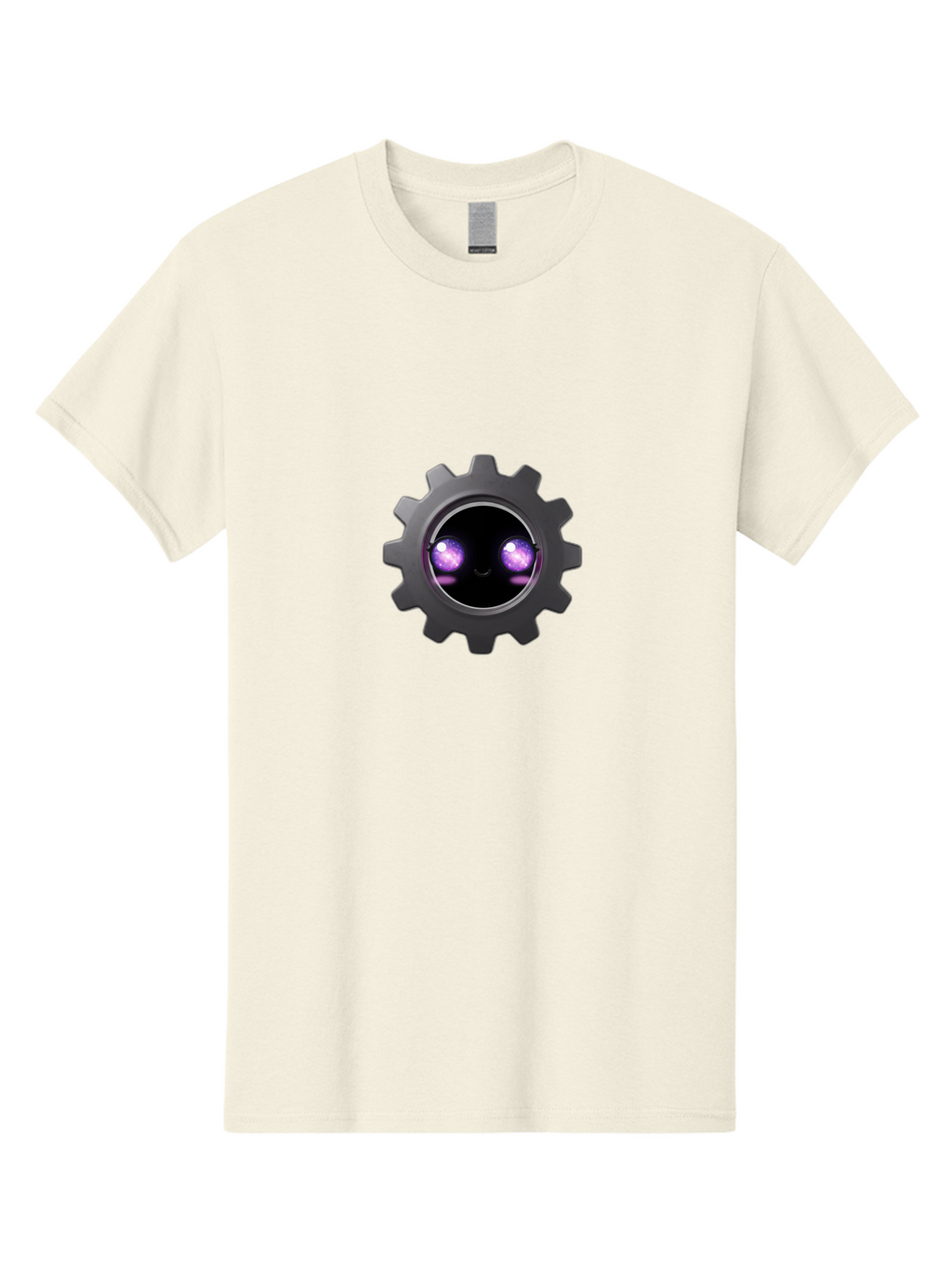 Gear-Robot-Face Men'S Graphic Tee, 100% Cotton, Comfortable Casual Summer Wear, Machine Washable, Industrial Gear, Mechanical Face, Glowing Purple Eyes, Robotics, Futuristic Machinery, Tech Innovation, Mechanical Engineering, Cybernetic Design Bad125