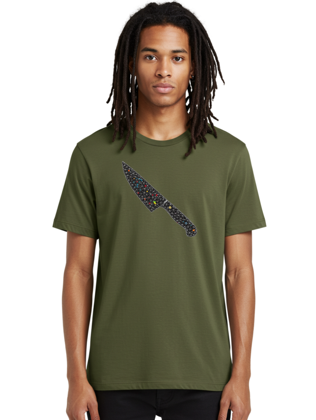 Geometric-Knife Men'S Graphic Tee, 100% Cotton, Comfortable Casual Summer Wear, Machine Washable, Low Poly Knife, Geometric Pattern, 3D Design, Colorful Accents, Modern Style, Abstract Art, Futuristic Look, Sharp Edge, Digital Illustration Bad129