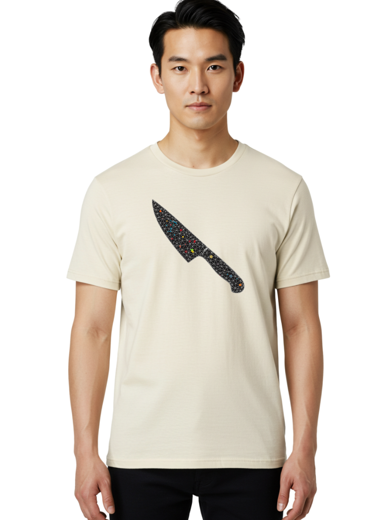 Geometric-Knife Men'S Graphic Tee, 100% Cotton, Comfortable Casual Summer Wear, Machine Washable, Low Poly Knife, Geometric Pattern, 3D Design, Colorful Accents, Modern Style, Abstract Art, Futuristic Look, Sharp Edge, Digital Illustration Bad129