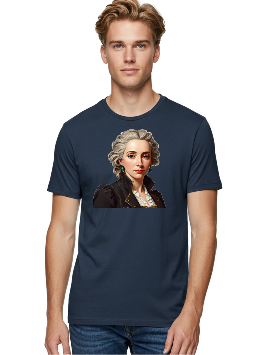 George-Sand Men'S Graphic Tee, 100% Cotton, Comfortable Casual Summer Wear, Machine Washable, Georgiana Cavendish, Duchess Of Devonshire, Historical Figure, Aristocratic Attire, 18Th-Century Fashion, Elegant Earrings, Curly Gray Hair, Bad134