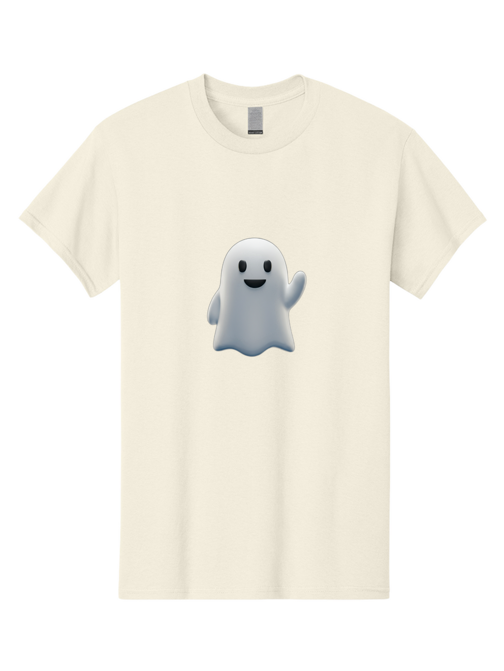 Ghost-Character Men'S Graphic Tee, 100% Cotton, Comfortable Casual Summer Wear, Machine Washable, White Ghost Character, Friendly Ghost, Cute Cartoon Ghost, Happy Face, Waving Hand, 3D Digital Illustration, Spooky Character Design, Bad135