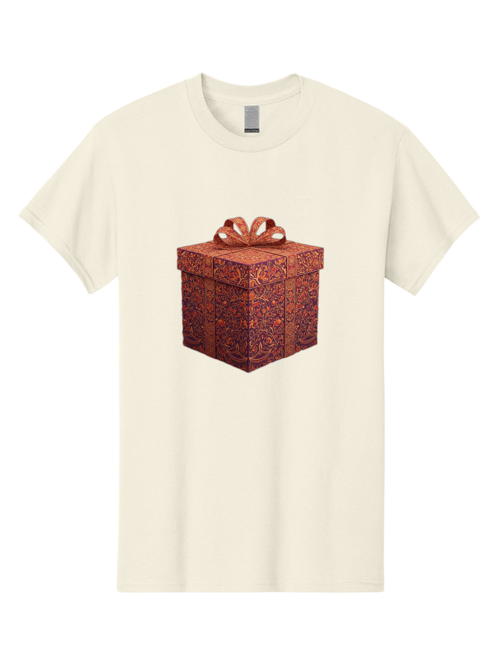 Gift-Box-1 Men'S Graphic Tee, 100% Cotton, Comfortable Casual Summer Wear, Machine Washable, Gift Box With Ribbon, Luxury Gift Wrapping, Red And Orange Floral Pattern, Beautiful Presentation, Intricate Designs, Gift Giving, Special Occasion Bad140