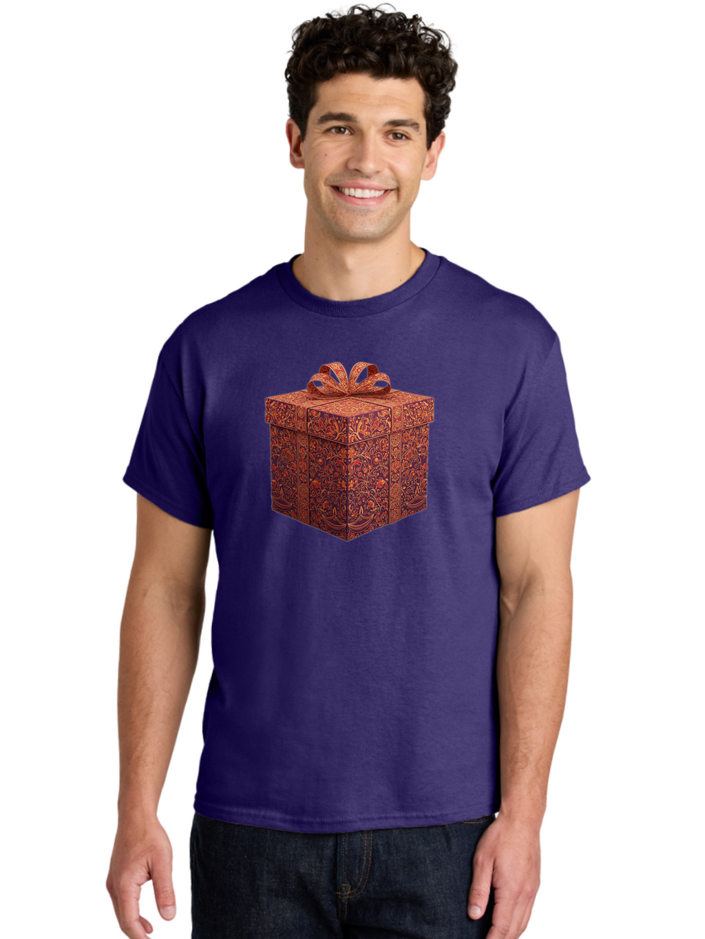 Gift-Box-1 Men'S Graphic Tee, 100% Cotton, Comfortable Casual Summer Wear, Machine Washable, Gift Box With Ribbon, Luxury Gift Wrapping, Red And Orange Floral Pattern, Beautiful Presentation, Intricate Designs, Gift Giving, Special Occasion Bad140