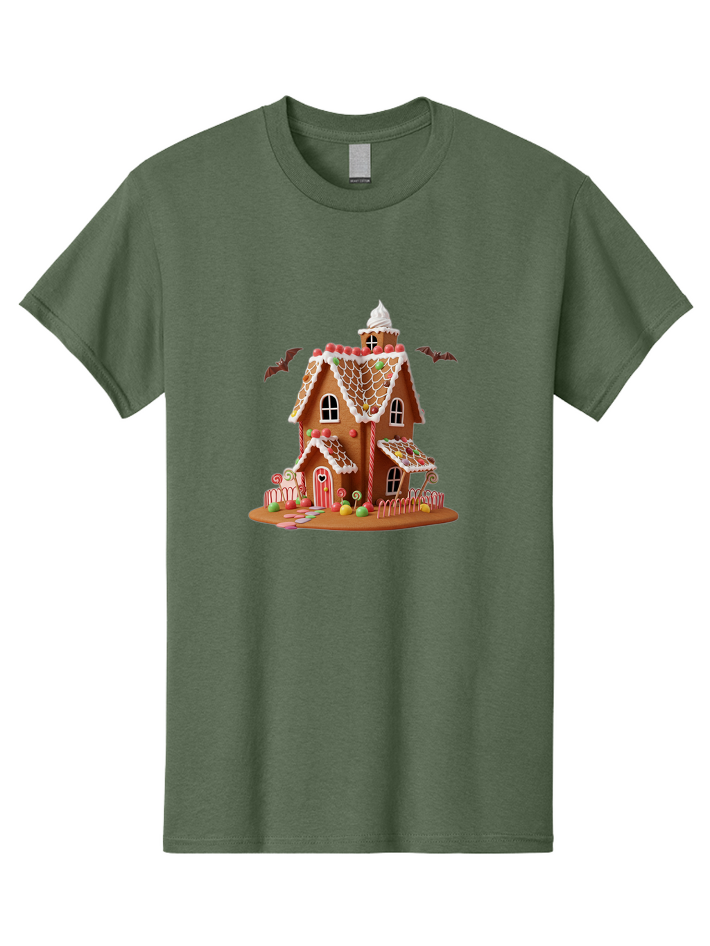 Gingerbread-House Men'S Graphic Tee, 100% Cotton, Comfortable Casual Summer Wear, Machine Washable, Gingerbread House, Holiday Treat, Festive Dessert, Candy Decorations, Icing Details, Red And White Candy, Holiday Sweets, Christmas Cookie, Bad148