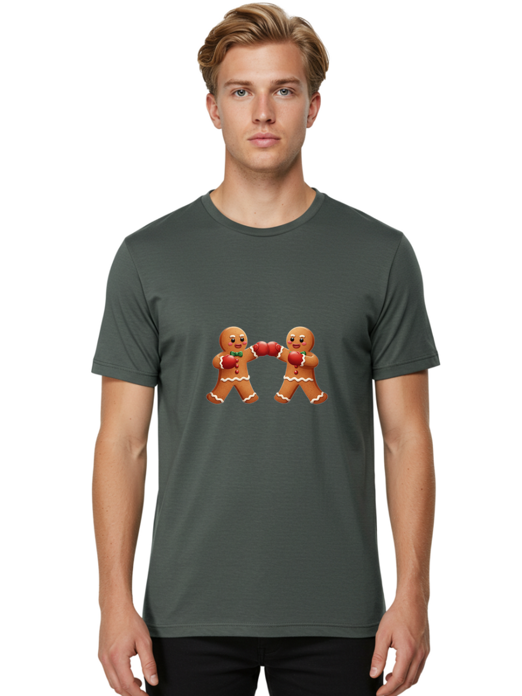 Gingerbread-Men-Boxing Men'S Graphic Tee, 100% Cotton, Comfortable Casual Summer Wear, Machine Washable, Gingerbread Man, Festive Characters, Holiday Treats, Boxing Gloves, Fighting Pose, Christmas Sweets, Baked Goods, Sweet Illustrations, Bad150
