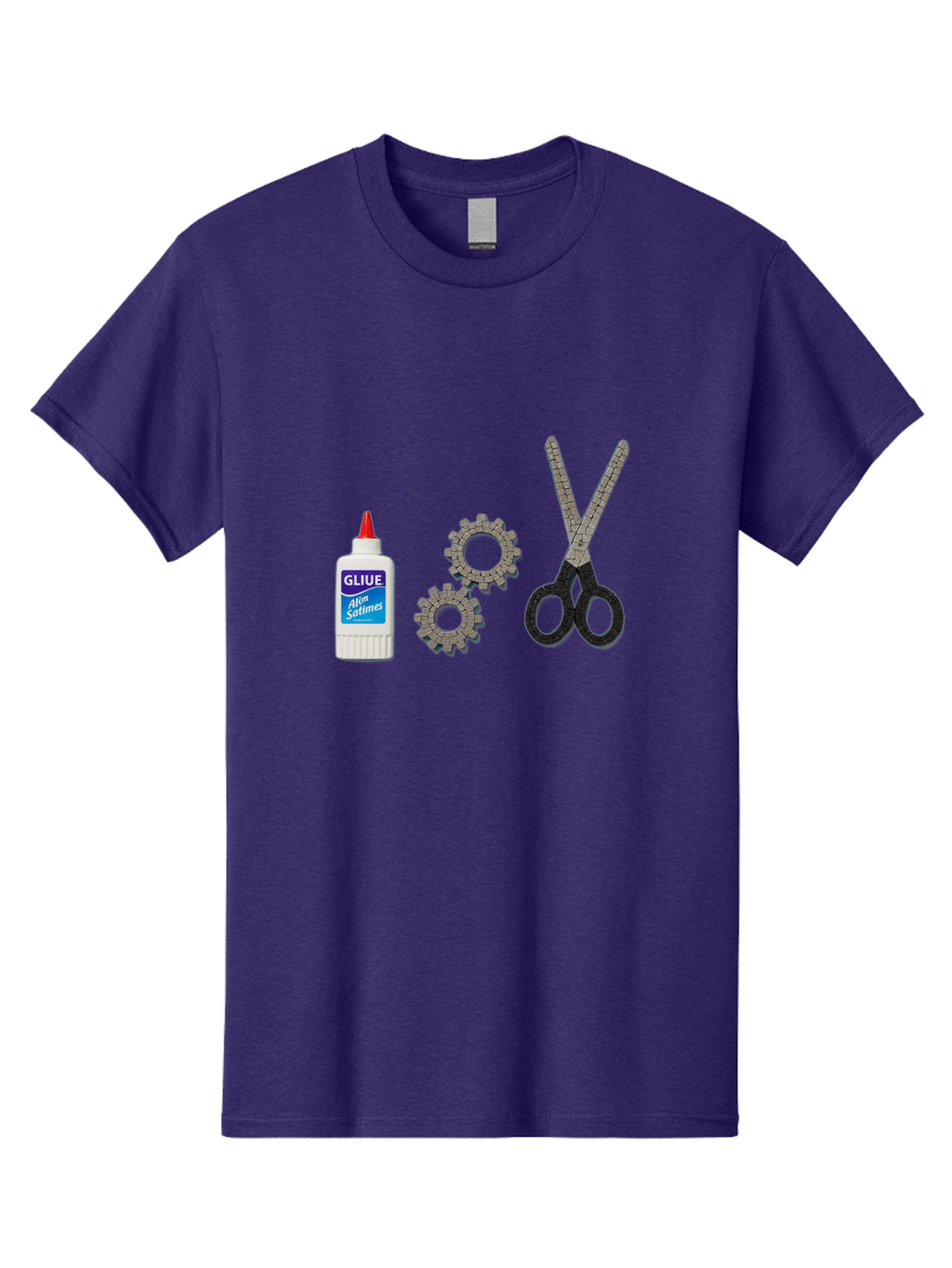 Gliue Men'S Graphic Tee, 100% Cotton, Comfortable Casual Summer Wear, Machine Washable, Bottle Of Glue, Scissors With Ruler Blades, Cogs, Crafting Supplies, Diy Project, Office Stationery, Repair Tools, Mechanical Parts, Art Project, Bad151