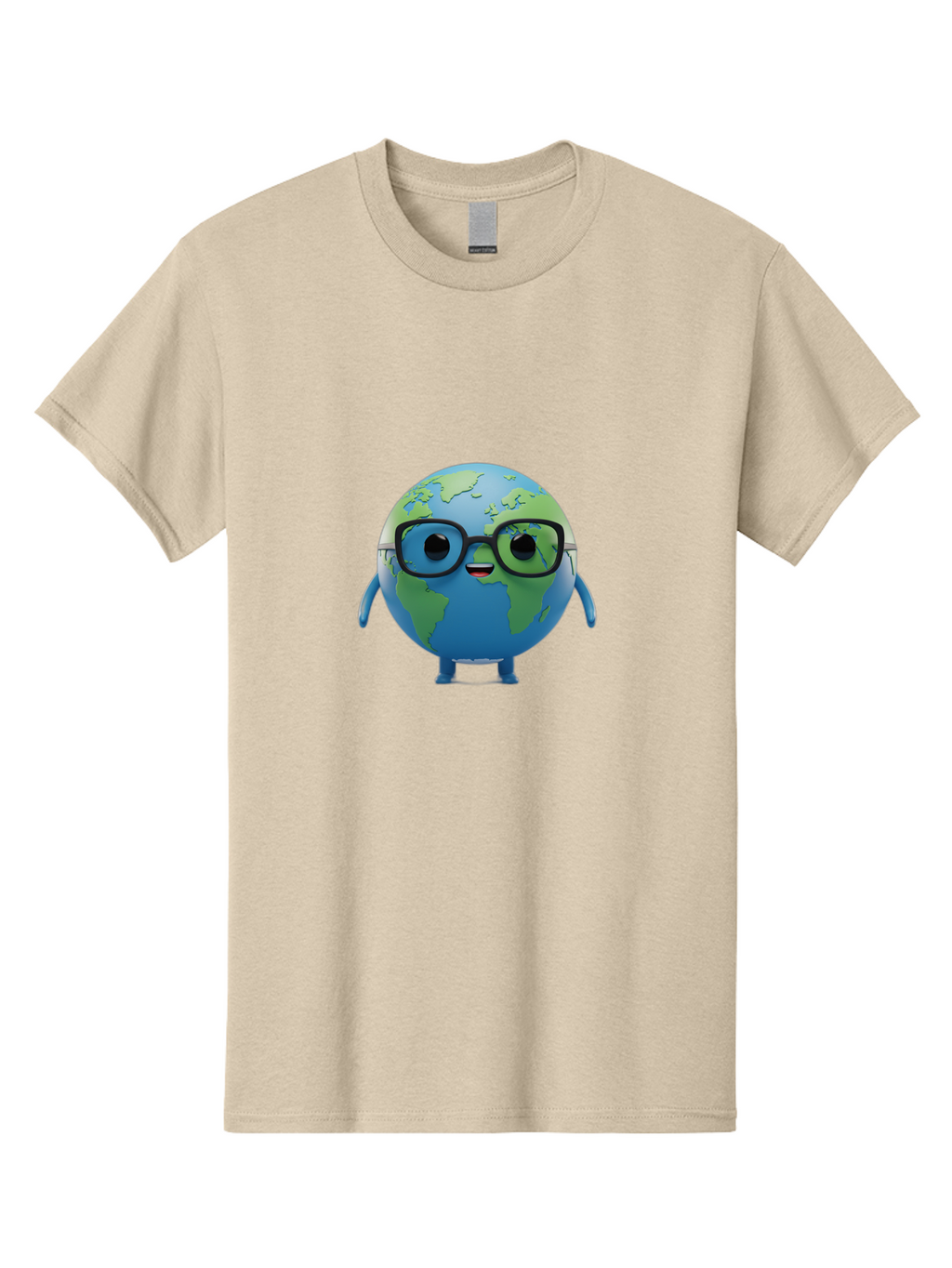 Globe-With-Glasses Men'S Graphic Tee, 100% Cotton, Comfortable Casual Summer Wear, Machine Washable, Cartoon Globe, 3D World Map, Nerdy Planet, Glasses-Wearing Earth, Anthropomorphic Globe, Cute Character Design, Fun Illustration, Bad152