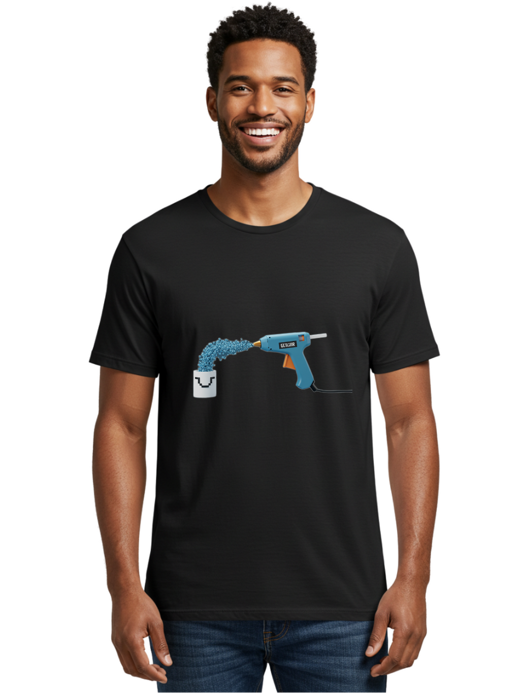 Glu4Hr-Glue-Gun Men'S Graphic Tee, 100% Cotton, Comfortable Casual Summer Wear, Machine Washable, Hot Glue Gun, Gluing, Craft Supply, Crafting, Diy Project, Arts And Crafts, Adhesive, Creative Activity, Manual Dexterity Bad153