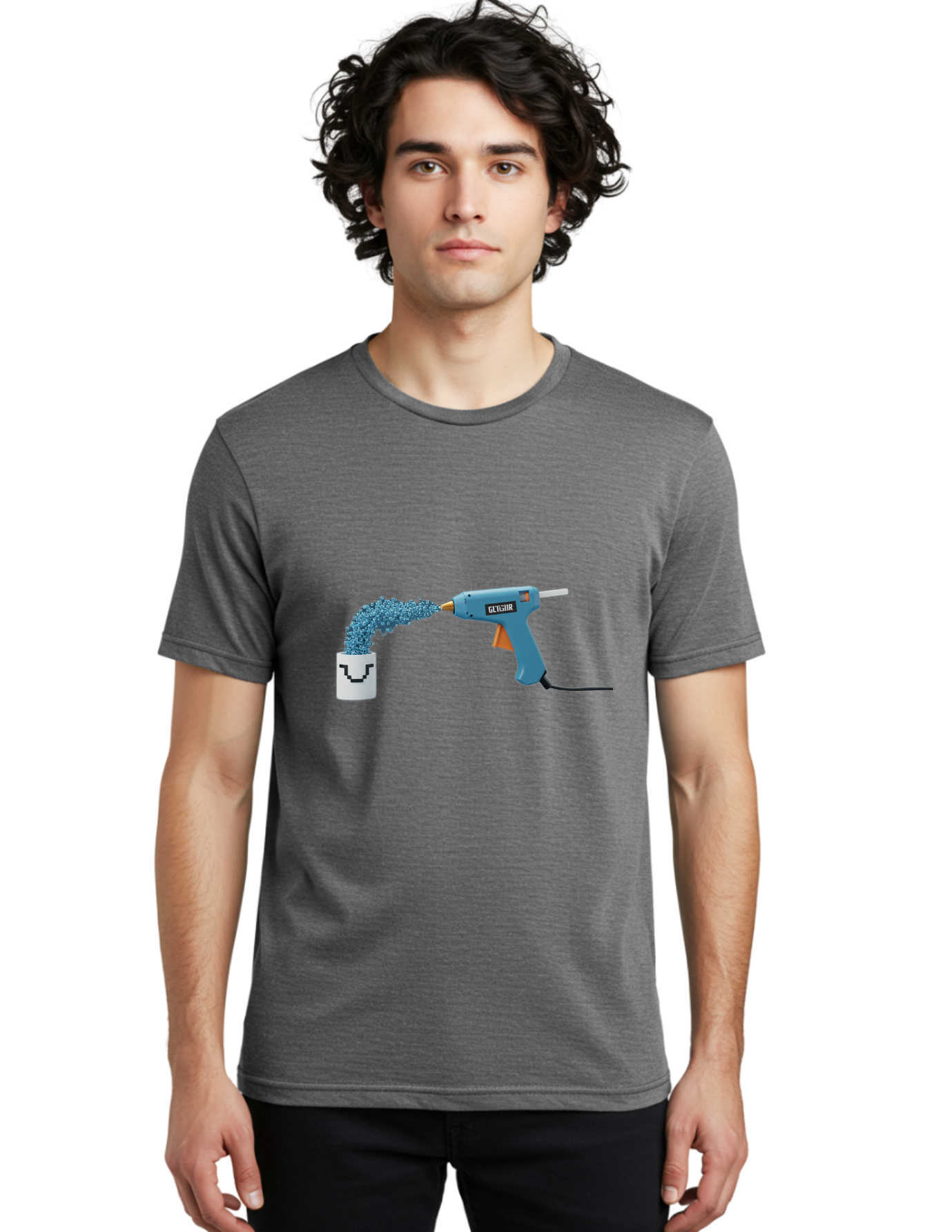 Glu4Hr-Glue-Gun Men'S Graphic Tee, 100% Cotton, Comfortable Casual Summer Wear, Machine Washable, Hot Glue Gun, Gluing, Craft Supply, Crafting, Diy Project, Arts And Crafts, Adhesive, Creative Activity, Manual Dexterity Bad153