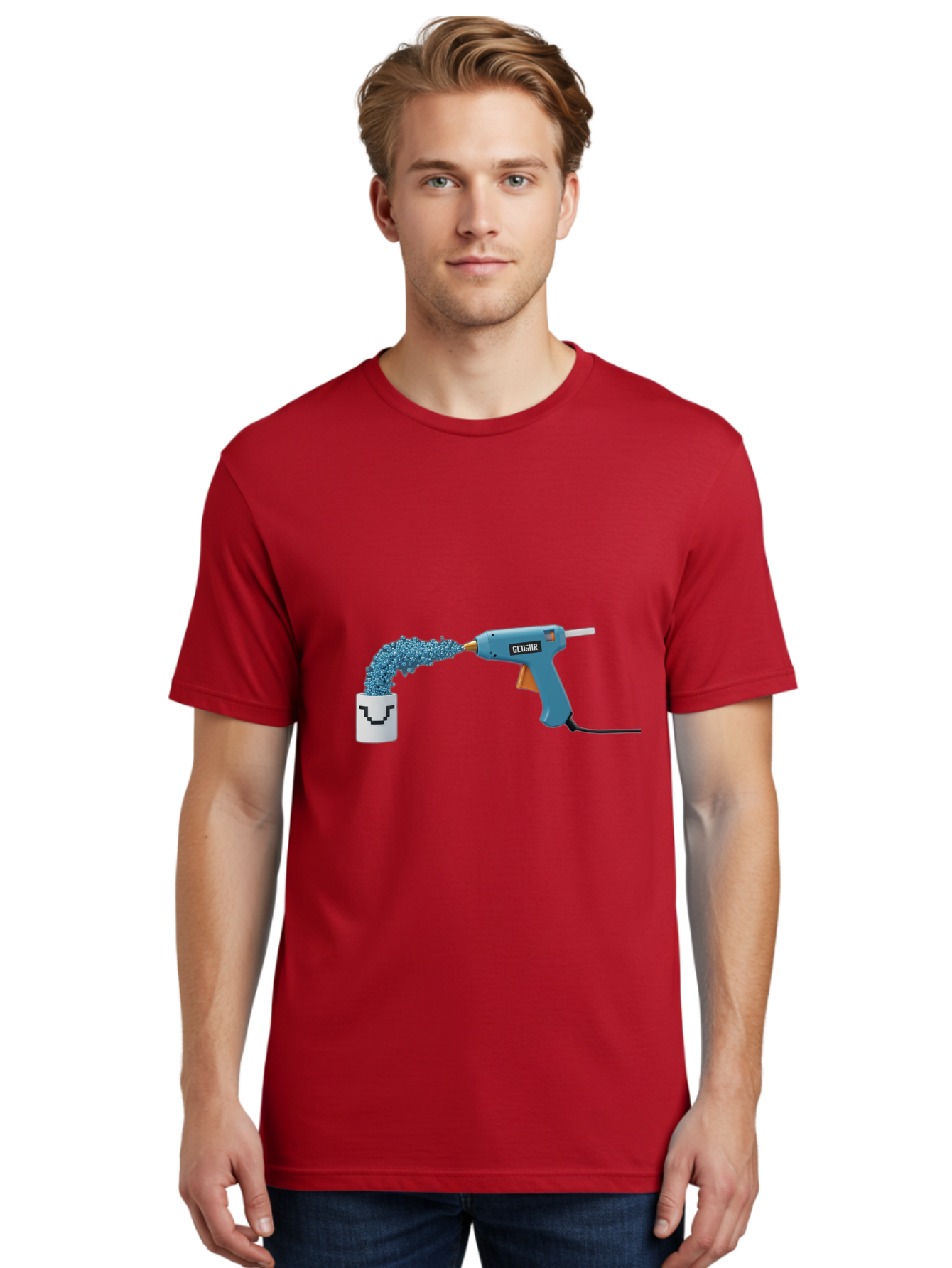 Glu4Hr-Glue-Gun Men'S Graphic Tee, 100% Cotton, Comfortable Casual Summer Wear, Machine Washable, Hot Glue Gun, Gluing, Craft Supply, Crafting, Diy Project, Arts And Crafts, Adhesive, Creative Activity, Manual Dexterity Bad153