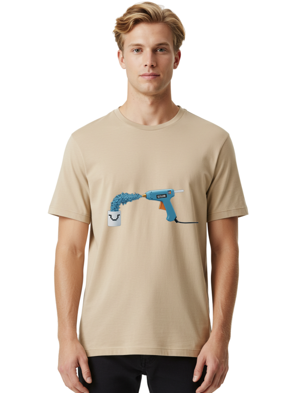 Glu4Hr-Glue-Gun Men'S Graphic Tee, 100% Cotton, Comfortable Casual Summer Wear, Machine Washable, Hot Glue Gun, Gluing, Craft Supply, Crafting, Diy Project, Arts And Crafts, Adhesive, Creative Activity, Manual Dexterity Bad153