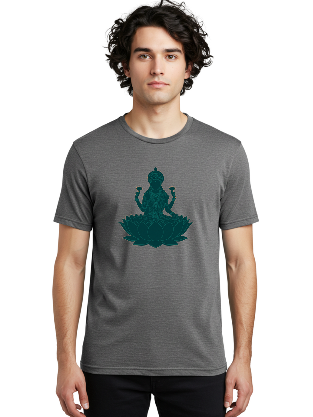 Goddess-Lakshmi Men'S Graphic Tee, 100% Cotton, Comfortable Casual Summer Wear, Machine Washable, Goddess Lakshmi, Lotus Flower, Spiritual Symbolism, Hindu Mythology, Sacred Geometry, Peaceful Pose, Sacred Lotus, Divine Energy, Prosperity, Bad154