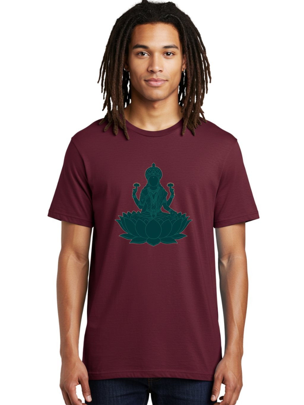 Goddess-Lakshmi Men'S Graphic Tee, 100% Cotton, Comfortable Casual Summer Wear, Machine Washable, Goddess Lakshmi, Lotus Flower, Spiritual Symbolism, Hindu Mythology, Sacred Geometry, Peaceful Pose, Sacred Lotus, Divine Energy, Prosperity, Bad154