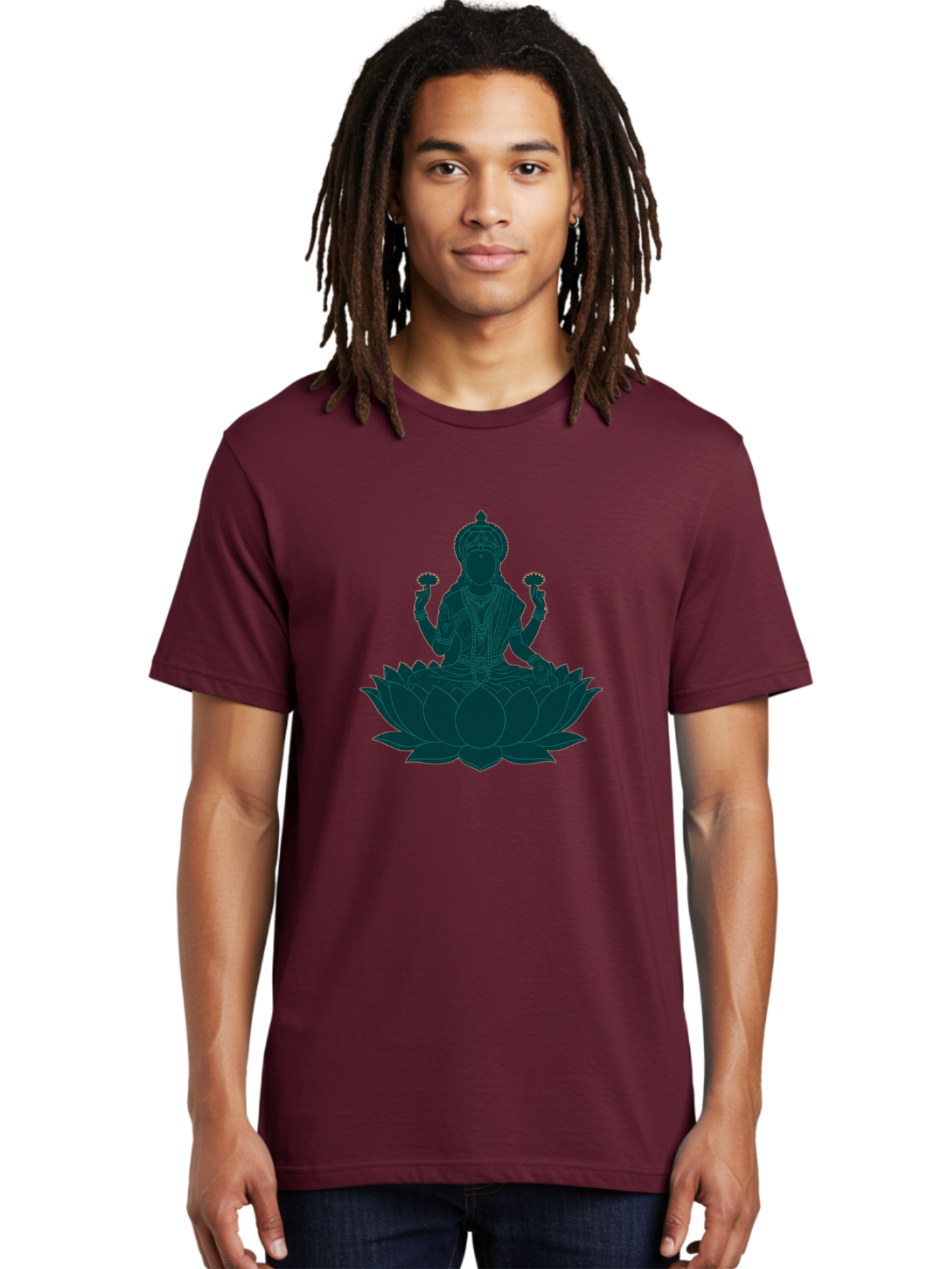 Goddess-Lakshmi Men'S Graphic Tee, 100% Cotton, Comfortable Casual Summer Wear, Machine Washable, Goddess Lakshmi, Lotus Flower, Spiritual Symbolism, Hindu Mythology, Sacred Geometry, Peaceful Pose, Sacred Lotus, Divine Energy, Prosperity, Bad154