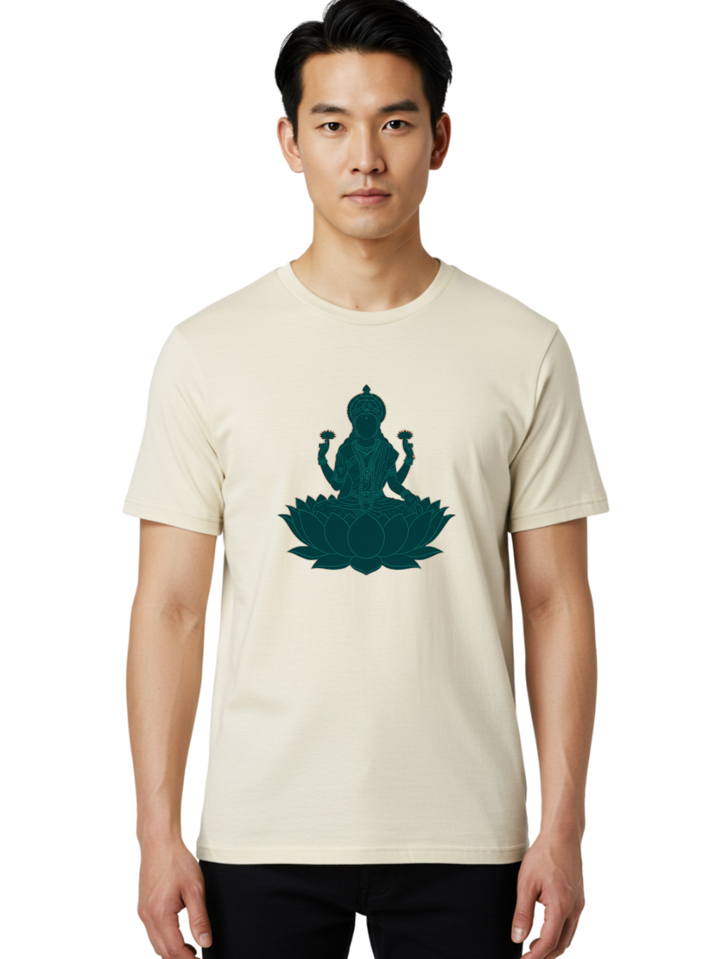 Goddess-Lakshmi Men'S Graphic Tee, 100% Cotton, Comfortable Casual Summer Wear, Machine Washable, Goddess Lakshmi, Lotus Flower, Spiritual Symbolism, Hindu Mythology, Sacred Geometry, Peaceful Pose, Sacred Lotus, Divine Energy, Prosperity, Bad154