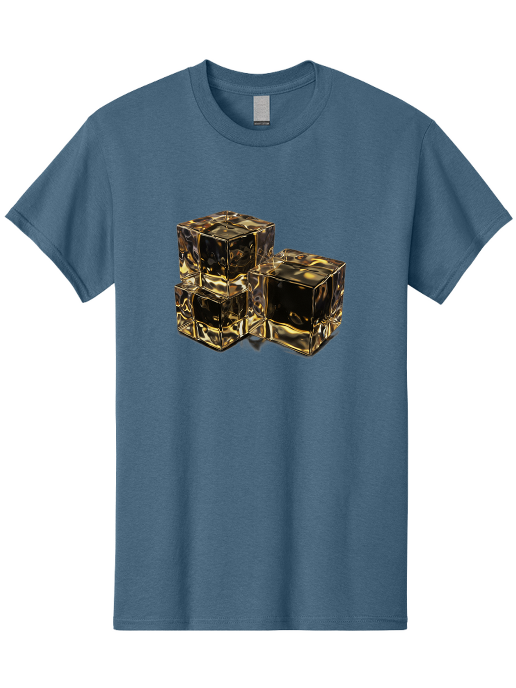 Gold-Cubes Men'S Graphic Tee, 100% Cotton, Comfortable Casual Summer Wear, Machine Washable, Glass Cubes, Reflective Surface, Abstract Art, Modern Design, Geometric Shapes, Transparent Objects, Luxury Feel, Contemporary Aesthetics Bad155