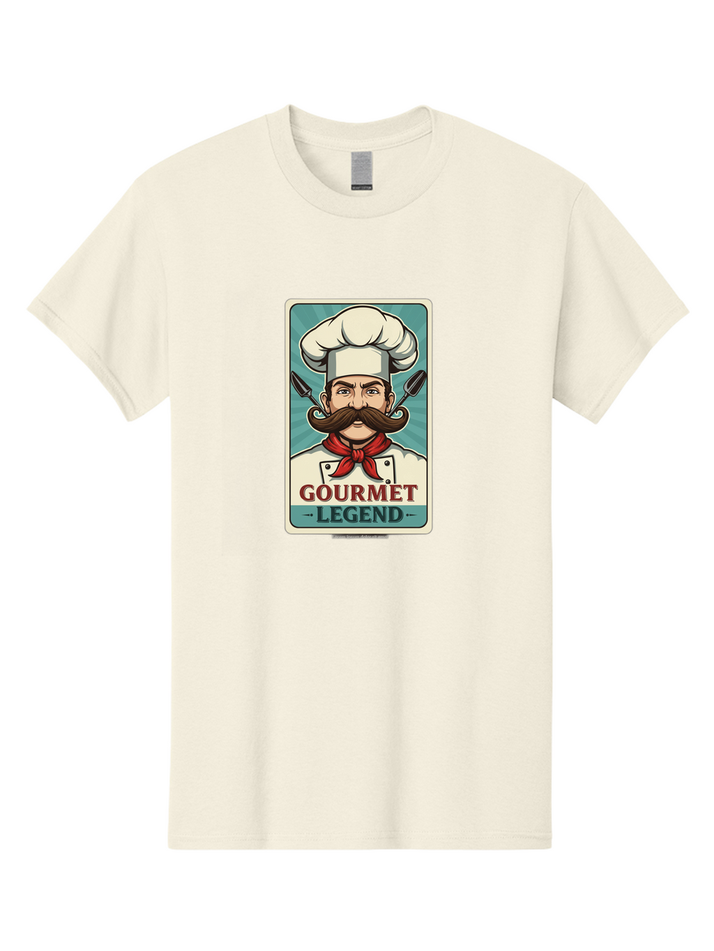 Gourmet-Legend Men'S Graphic Tee, 100% Cotton, Comfortable Casual Summer Wear, Machine Washable, Cartoon Chef, Luxury Cuisine, Fine Dining, Gourmet Food, Chef'S Hat, Red Bandana, Curved Mustache, Kitchen Knives, Gourmet Legend, Culinary Art Bad161