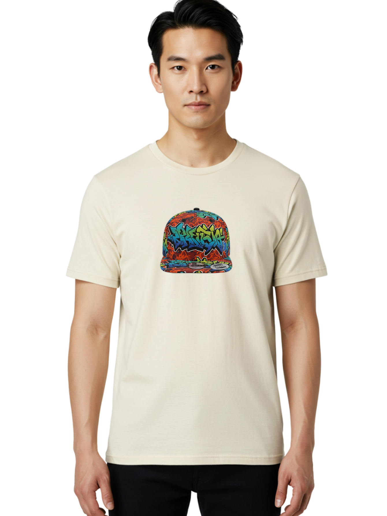 Graffiti-Baseball-Cap-1 Men'S Graphic Tee, 100% Cotton, Comfortable Casual Summer Wear, Machine Washable, New Era Cap, Graffiti Design, Streetwear Fashion, Urban Style, Colorful Hat, Trendy Accessories, Casual Wear, Baseball Cap, Graffiti Art, Bad162