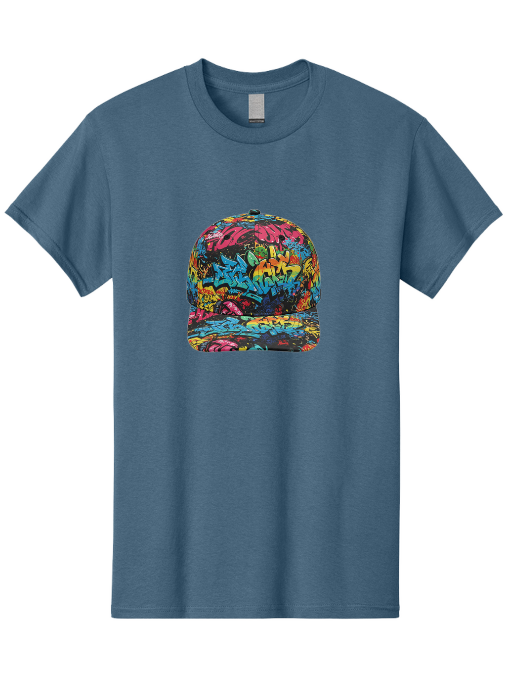 Graffiti-Baseball-Cap-2 Men'S Graphic Tee, 100% Cotton, Comfortable Casual Summer Wear, Machine Washable, Graffiti Baseball Cap, Streetwear Fashion, Colorful Cap, Urban Style, Trendy Accessories, Graffiti Art, Vibrant Colors, Casual Wear Bad163