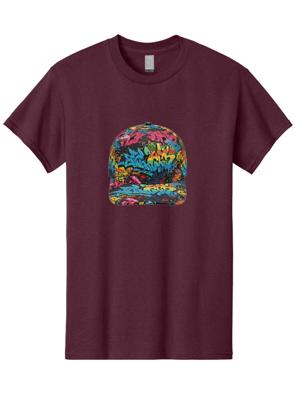 Graffiti-Baseball-Cap-2 Men'S Graphic Tee, 100% Cotton, Comfortable Casual Summer Wear, Machine Washable, Graffiti Baseball Cap, Streetwear Fashion, Colorful Cap, Urban Style, Trendy Accessories, Graffiti Art, Vibrant Colors, Casual Wear Bad163