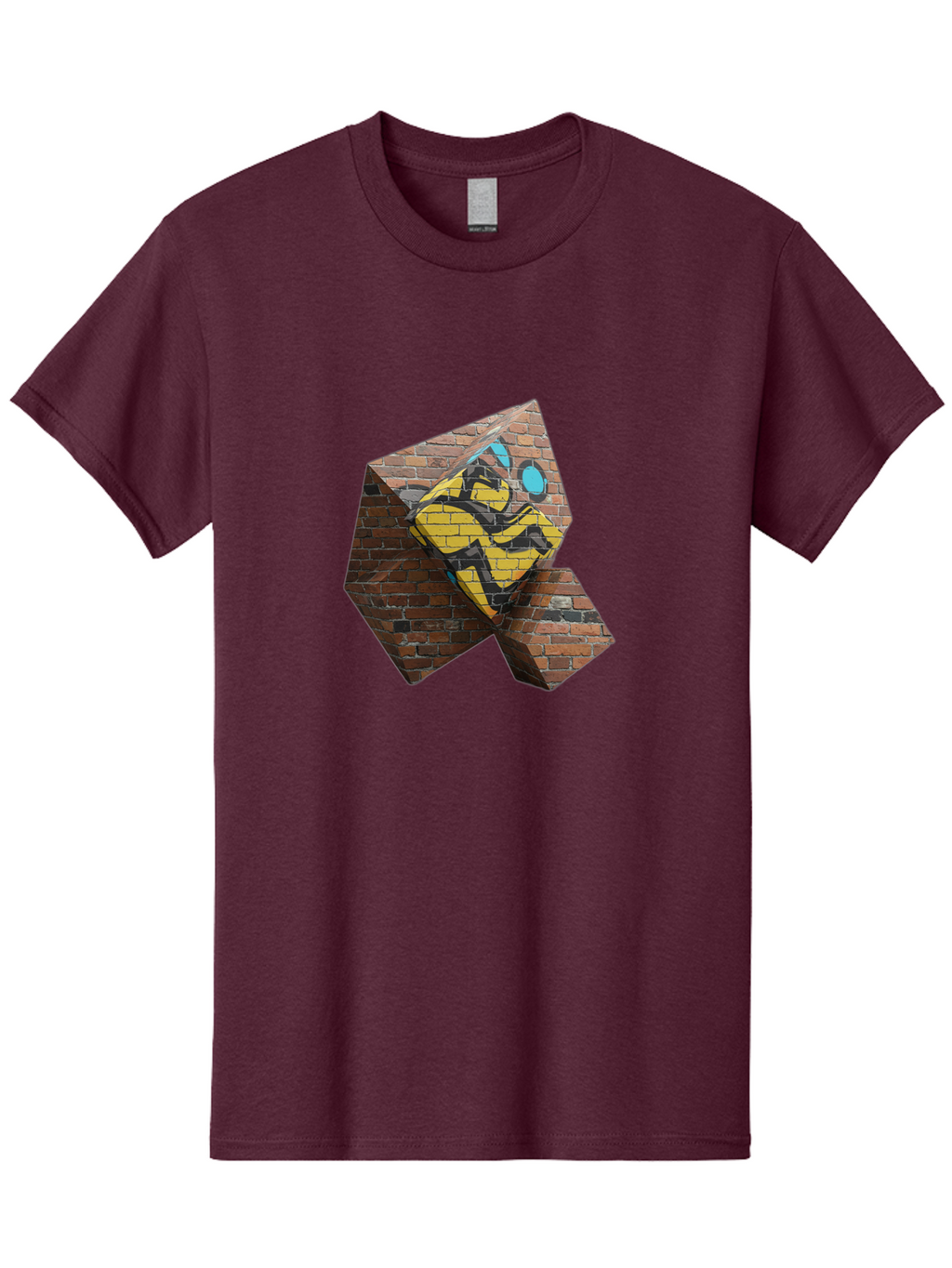 Graffiti-Peace-Sign Men'S Graphic Tee, 100% Cotton, Comfortable Casual Summer Wear, Machine Washable, Graffiti Art, Street Art, Urban Culture, Vandalism, Yellow And Black Colors, Abstract Design, Fragmented Brick Wall, 3D Effect, Bad165