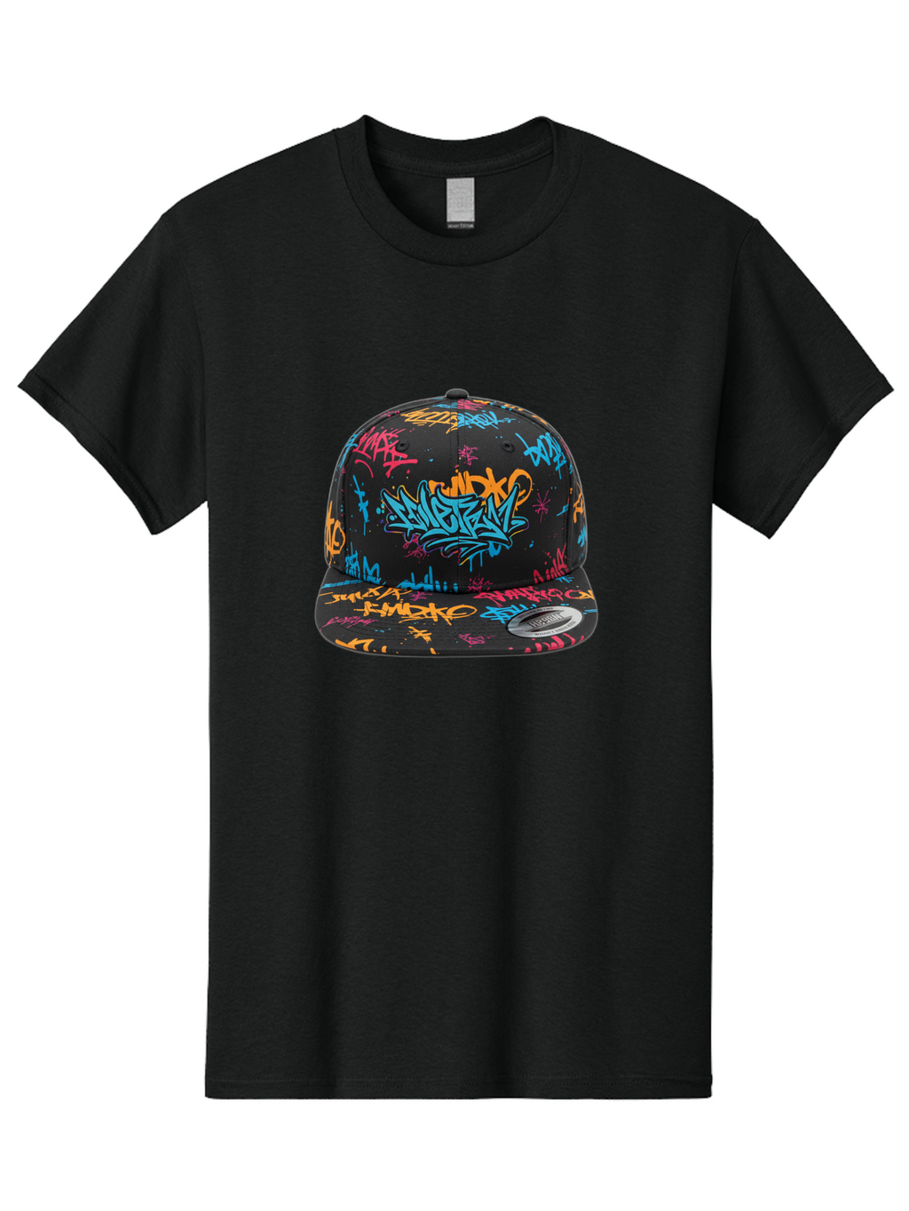 Graffiti-Snapback Men'S Graphic Tee, 100% Cotton, Comfortable Casual Summer Wear, Machine Washable, Graffiti Cap, Urban Style, Streetwear Fashion, Black Baseball Cap, Colorful Graffiti, Bold Design, Trendy Accessory, New Era Cap, Custom Hat, Bad166