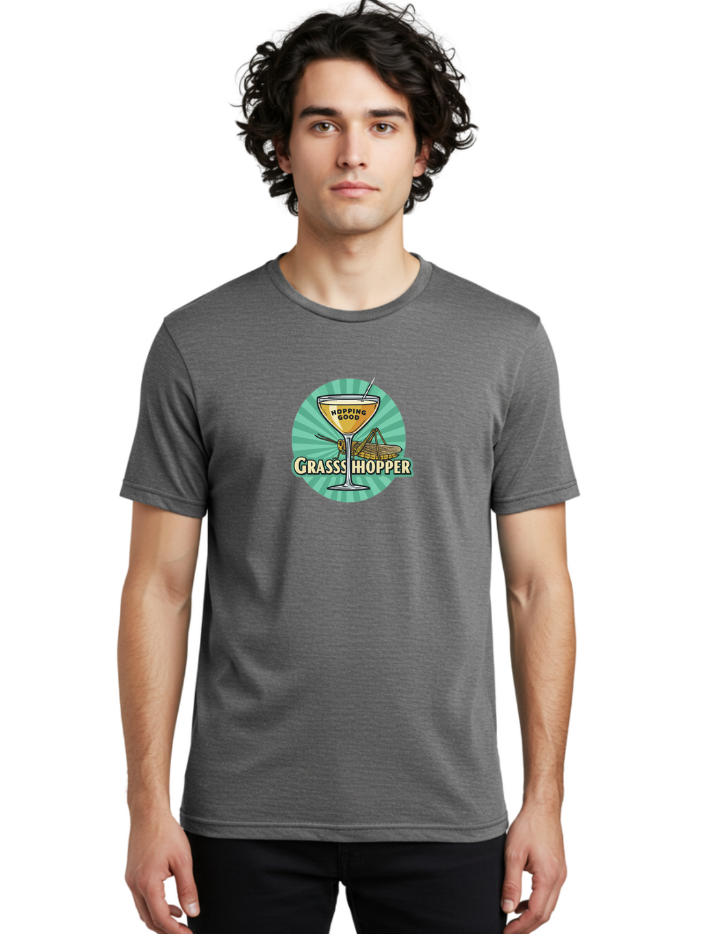 Grasssshopper Men'S Graphic Tee, 100% Cotton, Comfortable Casual Summer Wear, Machine Washable, Classic Cocktail, Happy Hour, Refreshing Drink, Hopping Good, Stylish Barware, Elegant Design, Yellow Cocktail, Drinking Straw, Grasshopper Theme, Bad167