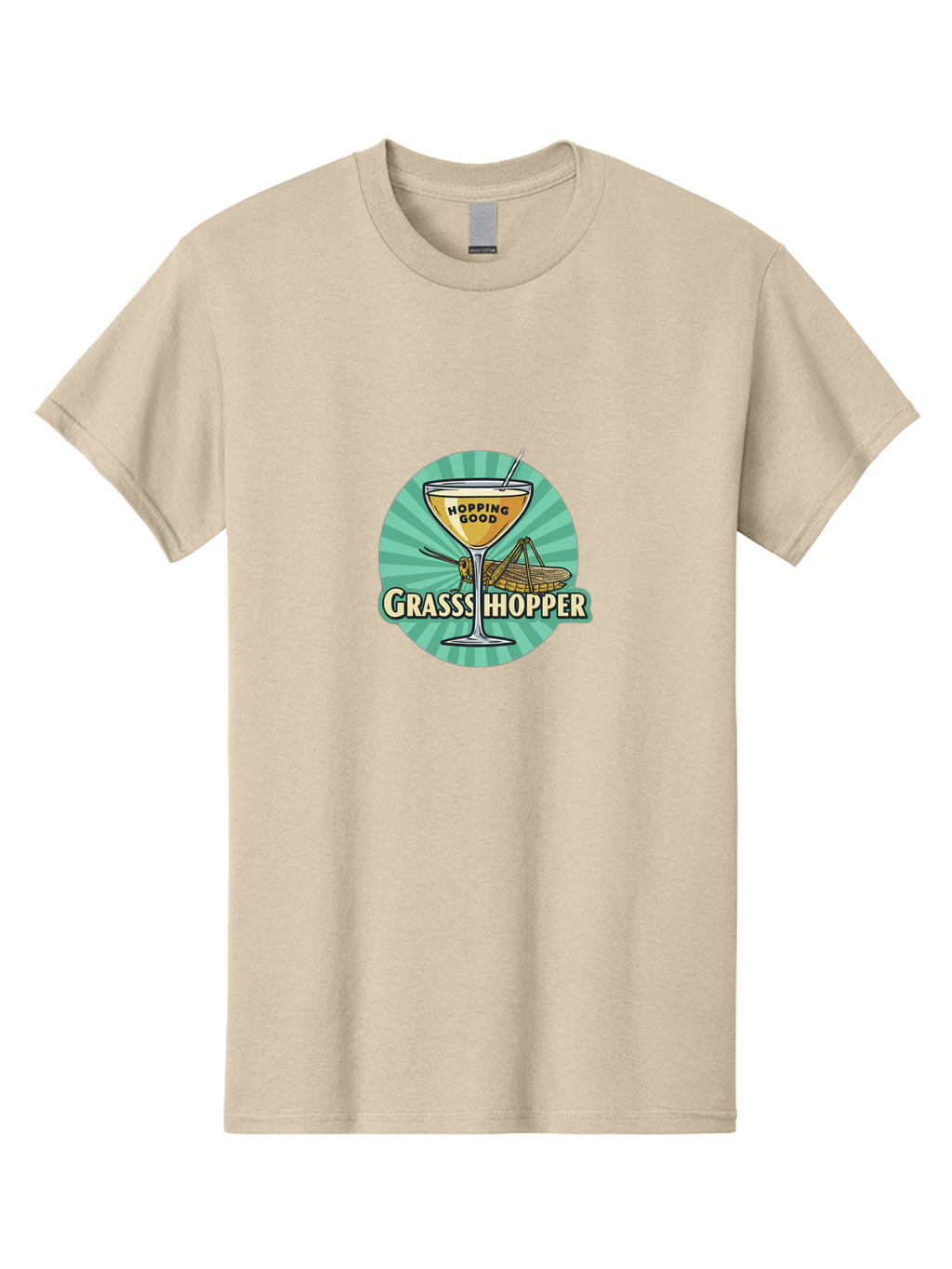 Grasssshopper Men'S Graphic Tee, 100% Cotton, Comfortable Casual Summer Wear, Machine Washable, Classic Cocktail, Happy Hour, Refreshing Drink, Hopping Good, Stylish Barware, Elegant Design, Yellow Cocktail, Drinking Straw, Grasshopper Theme, Bad167