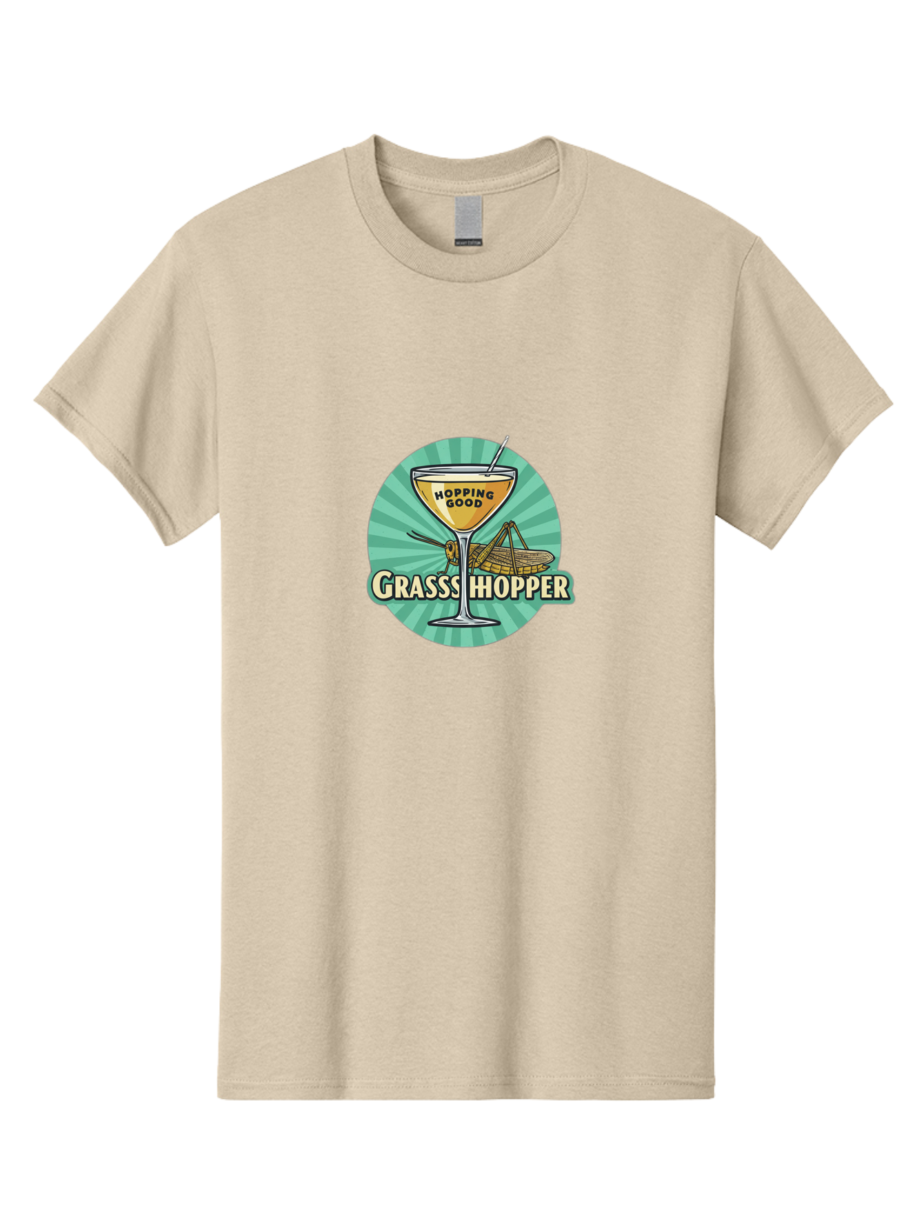 Grasssshopper Men'S Graphic Tee, 100% Cotton, Comfortable Casual Summer Wear, Machine Washable, Classic Cocktail, Happy Hour, Refreshing Drink, Hopping Good, Stylish Barware, Elegant Design, Yellow Cocktail, Drinking Straw, Grasshopper Theme, Bad167