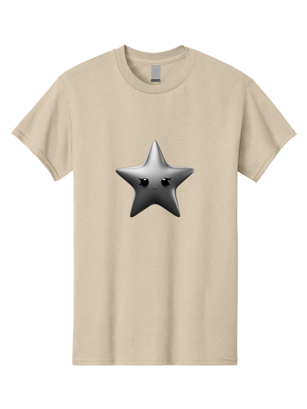 Grey-Star Men'S Graphic Tee, 100% Cotton, Comfortable Casual Summer Wear, Machine Washable, Cartoon Star, Silver Star, Cute Star, Feminine Face, Shiny, Glossy, Adorable, Charming, Whimsical, Fantasy Bad169