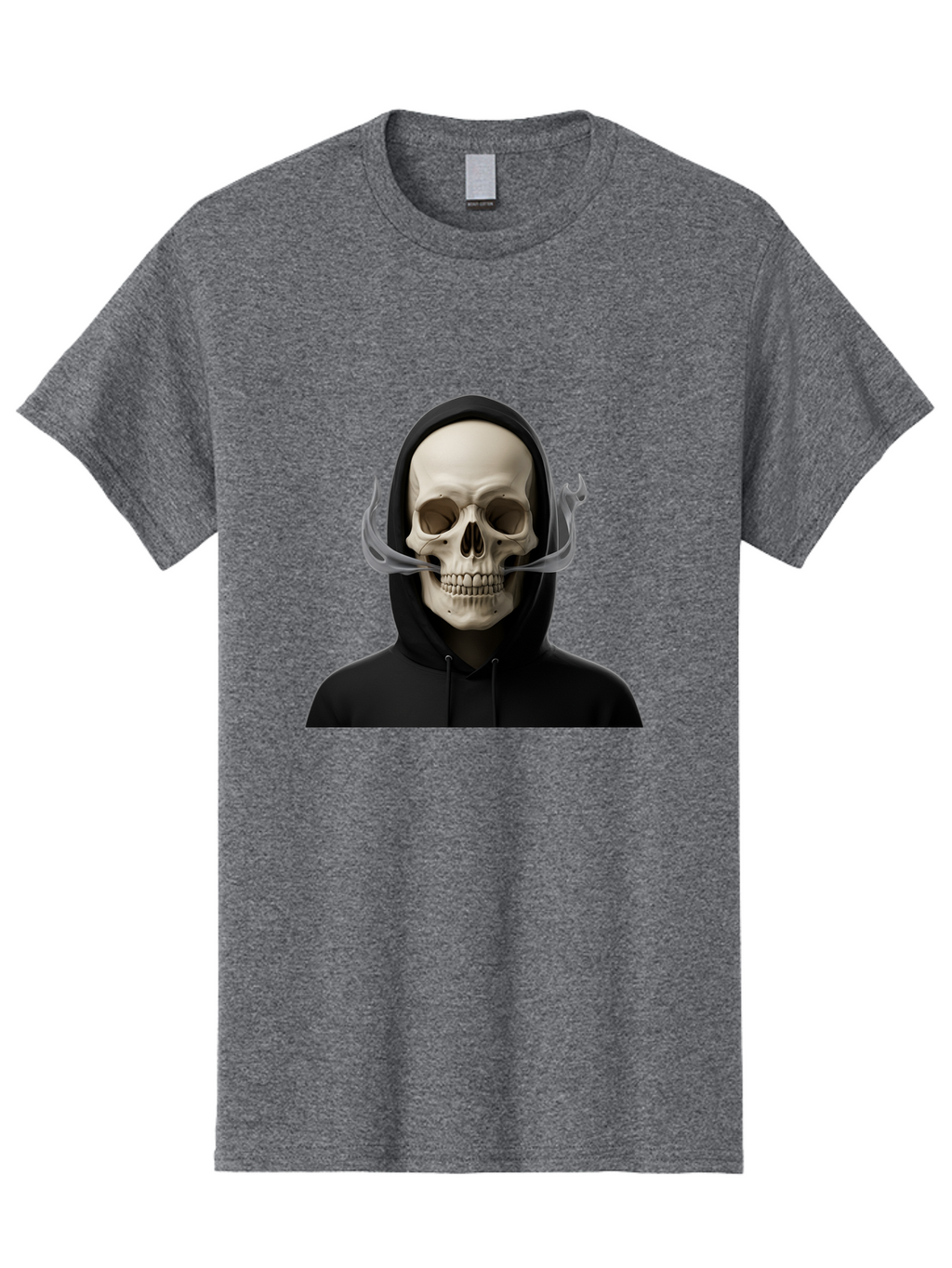 Grim-Reaper-Skull Men'S Graphic Tee, 100% Cotton, Comfortable Casual Summer Wear, Machine Washable, Skull Wearing Hoodie, Ghostly Figure, Surreal Art, Mystical Creature, Dark Fantasy, Eerie Atmosphere, Gothic Style, Mysterious Entity, Bad170
