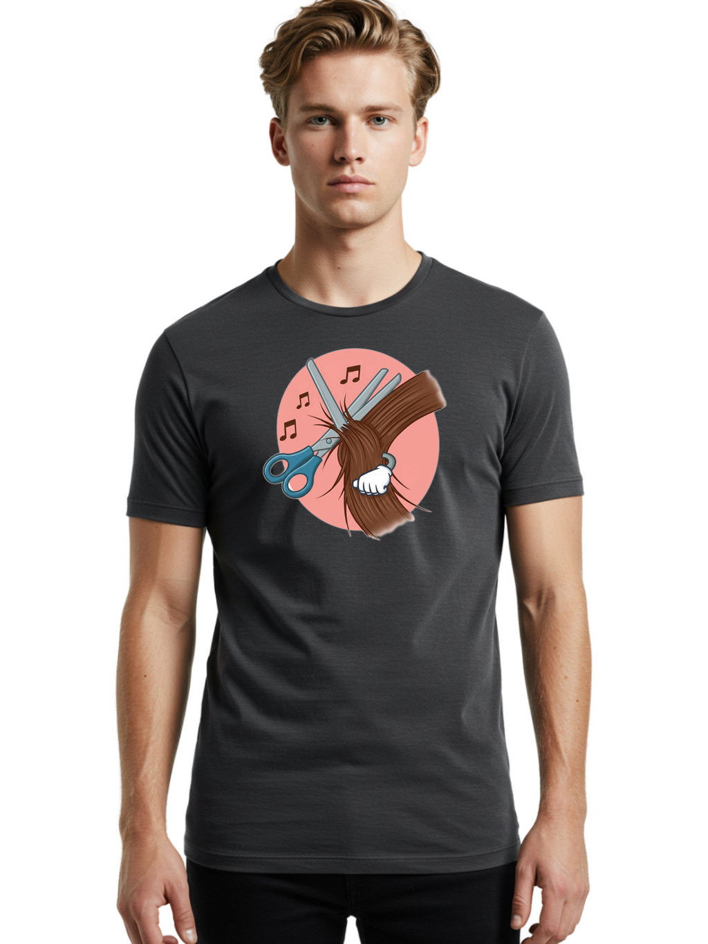 Hair-Cutting-Scissors Men'S Graphic Tee, 100% Cotton, Comfortable Casual Summer Wear, Machine Washable, Scissors Cutting Hair, Hairdressing, Salon Services, Styling Tools, Grooming, Haircut Experience, Musical Notes Bad174