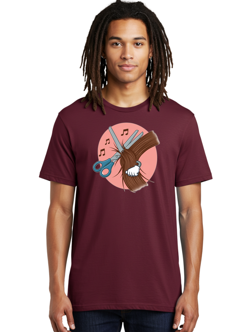 Hair-Cutting-Scissors Men'S Graphic Tee, 100% Cotton, Comfortable Casual Summer Wear, Machine Washable, Scissors Cutting Hair, Hairdressing, Salon Services, Styling Tools, Grooming, Haircut Experience, Musical Notes Bad174