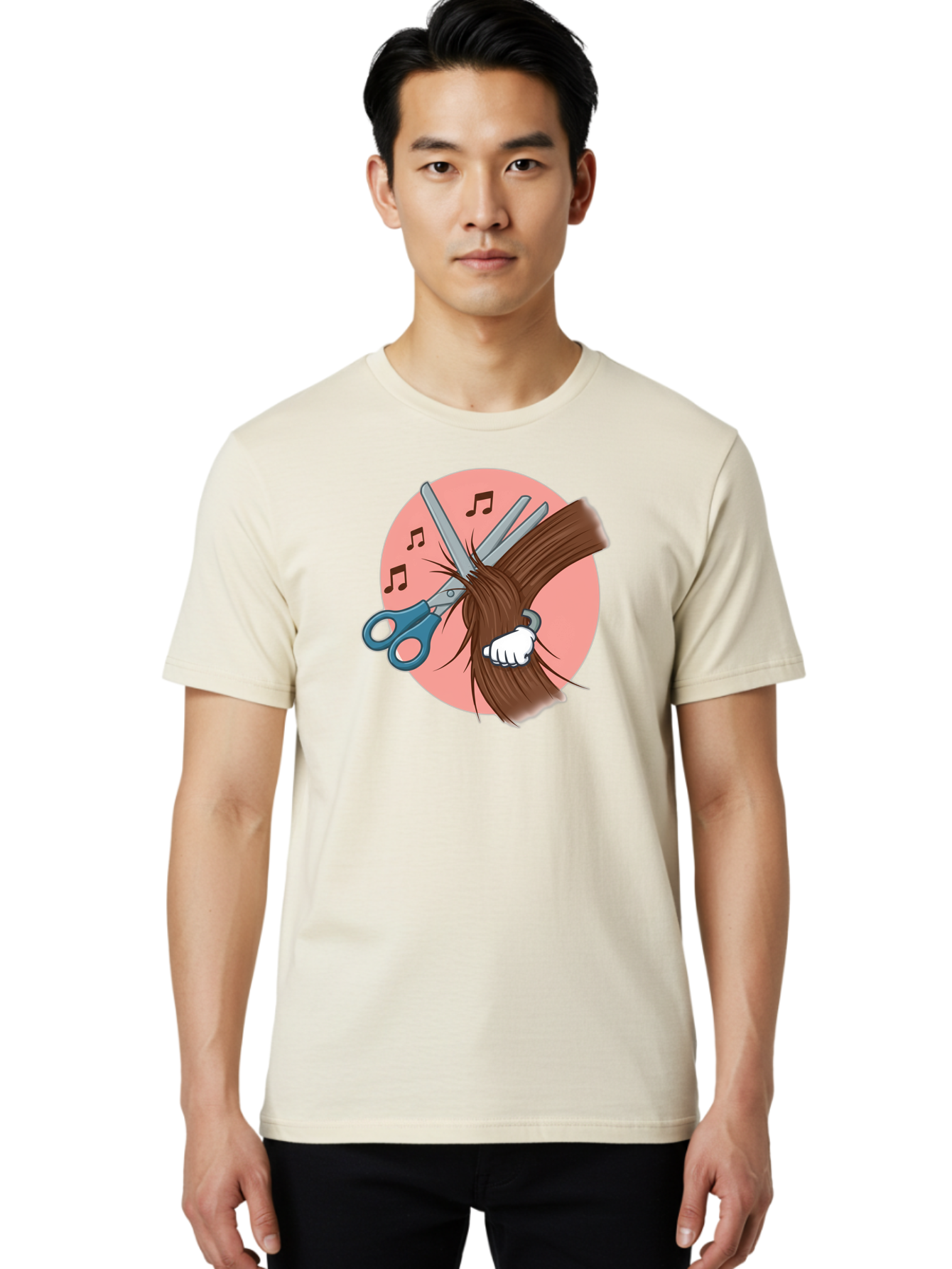 Hair-Cutting-Scissors Men'S Graphic Tee, 100% Cotton, Comfortable Casual Summer Wear, Machine Washable, Scissors Cutting Hair, Hairdressing, Salon Services, Styling Tools, Grooming, Haircut Experience, Musical Notes Bad174