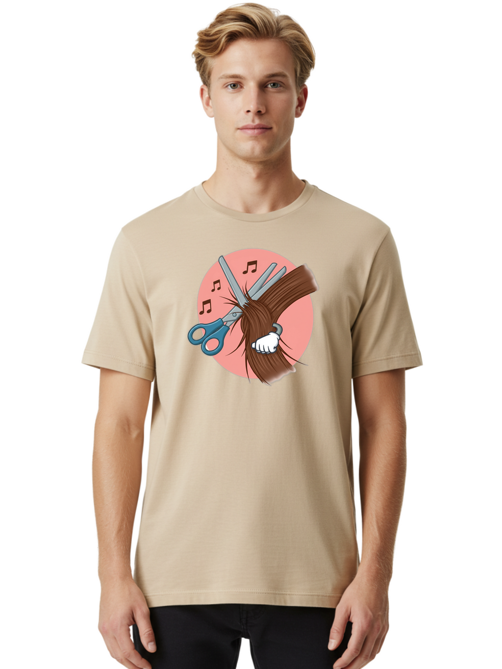 Hair-Cutting-Scissors Men'S Graphic Tee, 100% Cotton, Comfortable Casual Summer Wear, Machine Washable, Scissors Cutting Hair, Hairdressing, Salon Services, Styling Tools, Grooming, Haircut Experience, Musical Notes Bad174