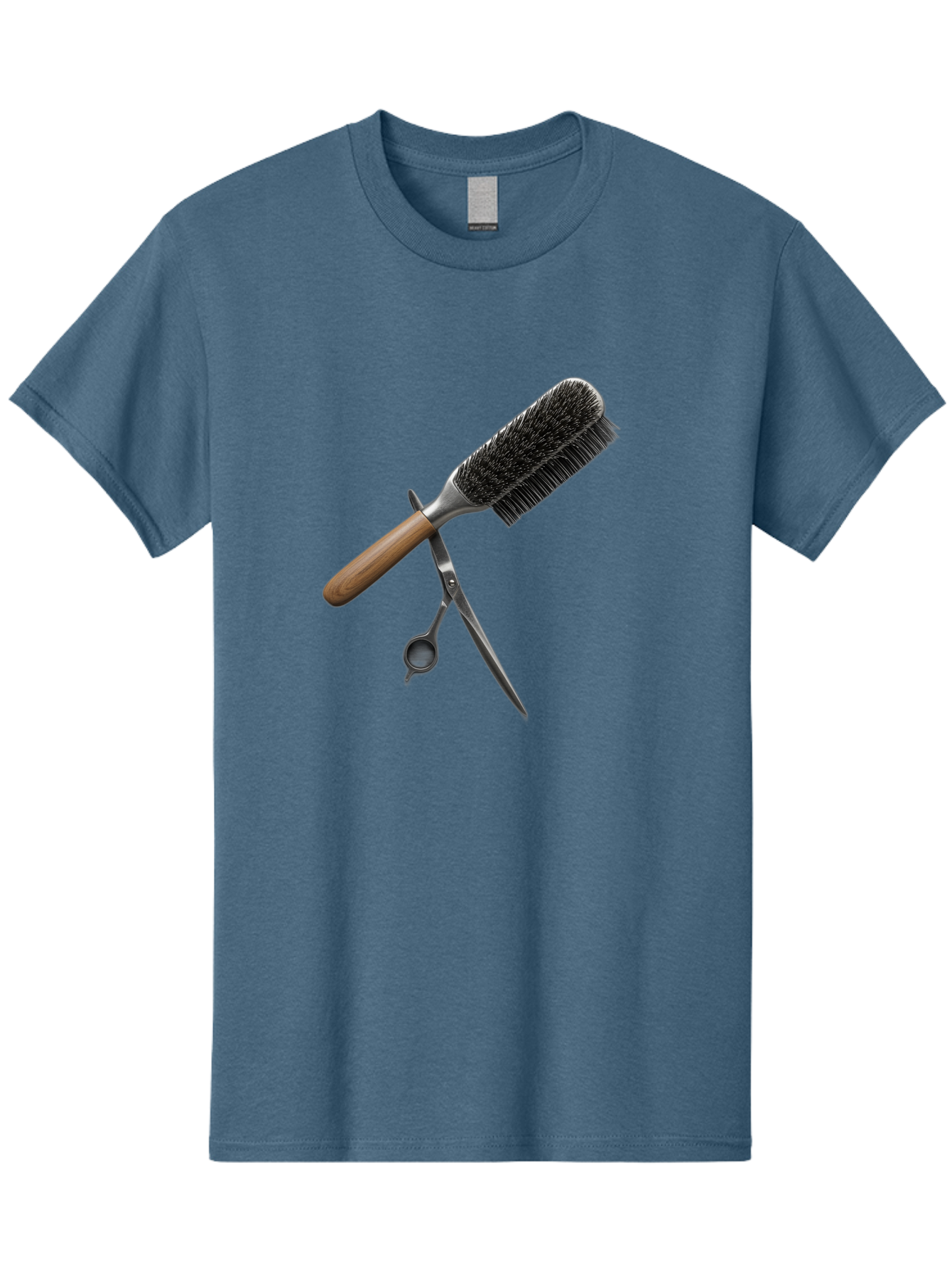 Hairbrush-And-Scissors Men'S Graphic Tee, 100% Cotton, Comfortable Casual Summer Wear, Machine Washable, Hair Cutting Tools, Hair Care, Styling Equipment, Salon Essentials, Grooming Accessories, Round Brush, Scissors Bad175