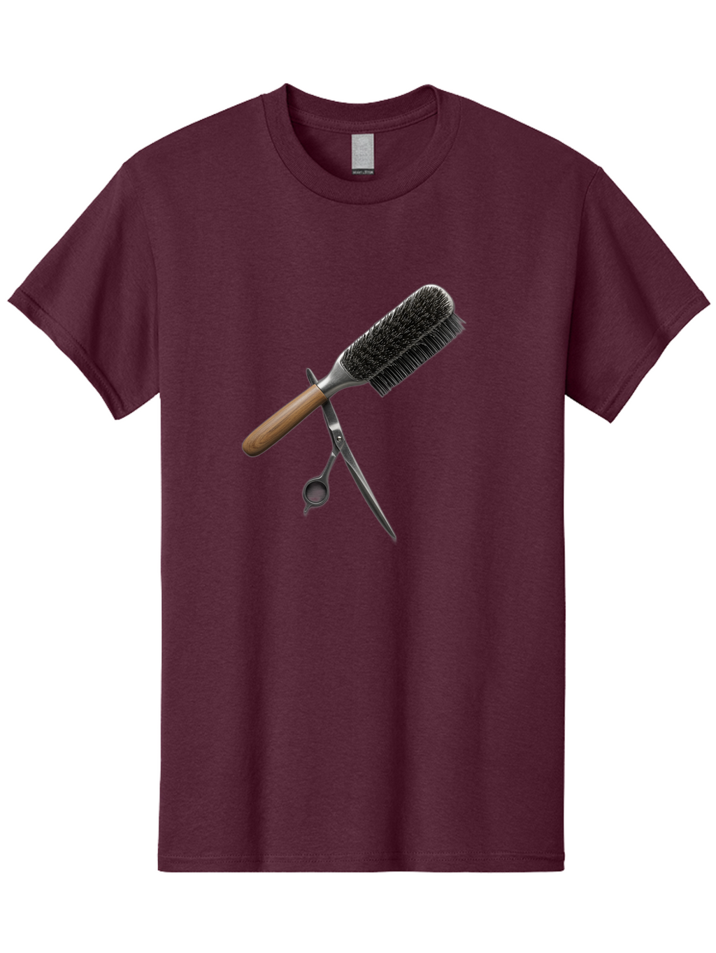 Hairbrush-And-Scissors Men'S Graphic Tee, 100% Cotton, Comfortable Casual Summer Wear, Machine Washable, Hair Cutting Tools, Hair Care, Styling Equipment, Salon Essentials, Grooming Accessories, Round Brush, Scissors Bad175