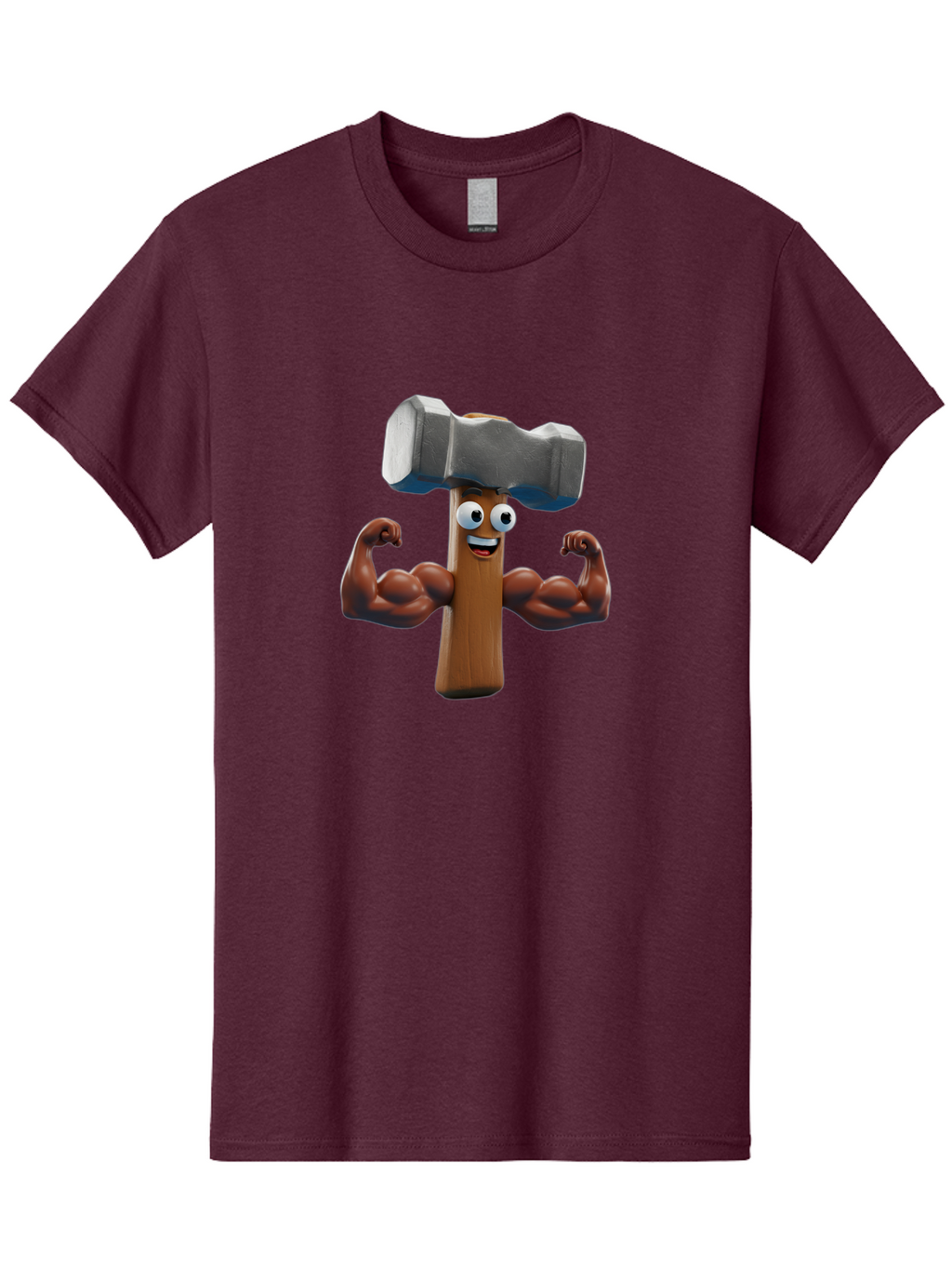 Hammer Men'S Graphic Tee, 100% Cotton, Comfortable Casual Summer Wear, Machine Washable, Cartoon Nail, Muscular Arms, Flexing Biceps, Funny Character, Hammer On Head, Playful Humor, Comical Pose, Anthropomorphic Object, Whimsical Design Bad182