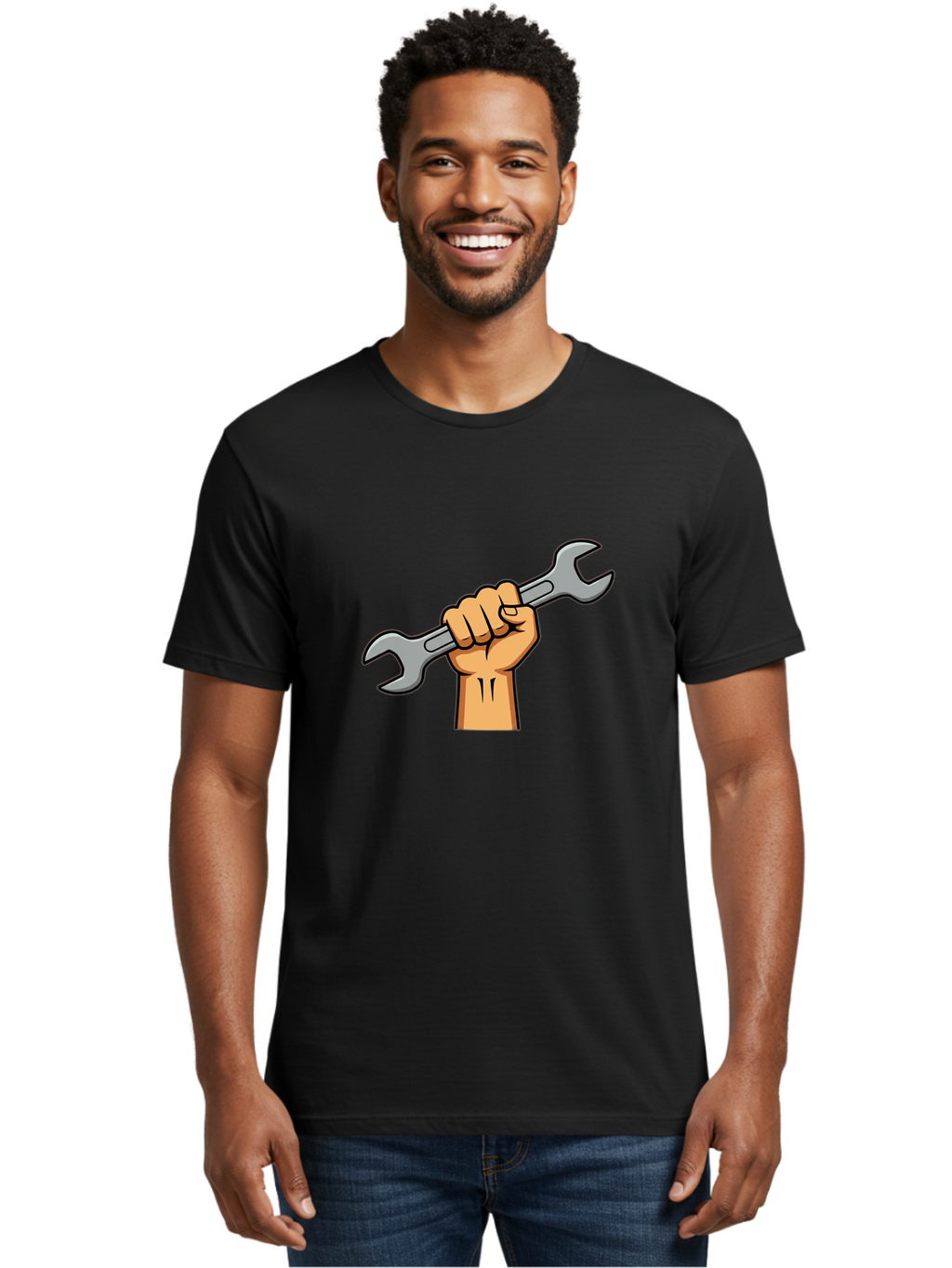 Hand-Holding-Spanner-1 Men'S Graphic Tee, 100% Cotton, Comfortable Casual Summer Wear, Machine Washable, Hand Holding Wrench, Adjustable Wrench, Hand Tool, Diy Repair, Handyman Tools, Repair Work, Maintenance Task, Mechanical Repair Bad183