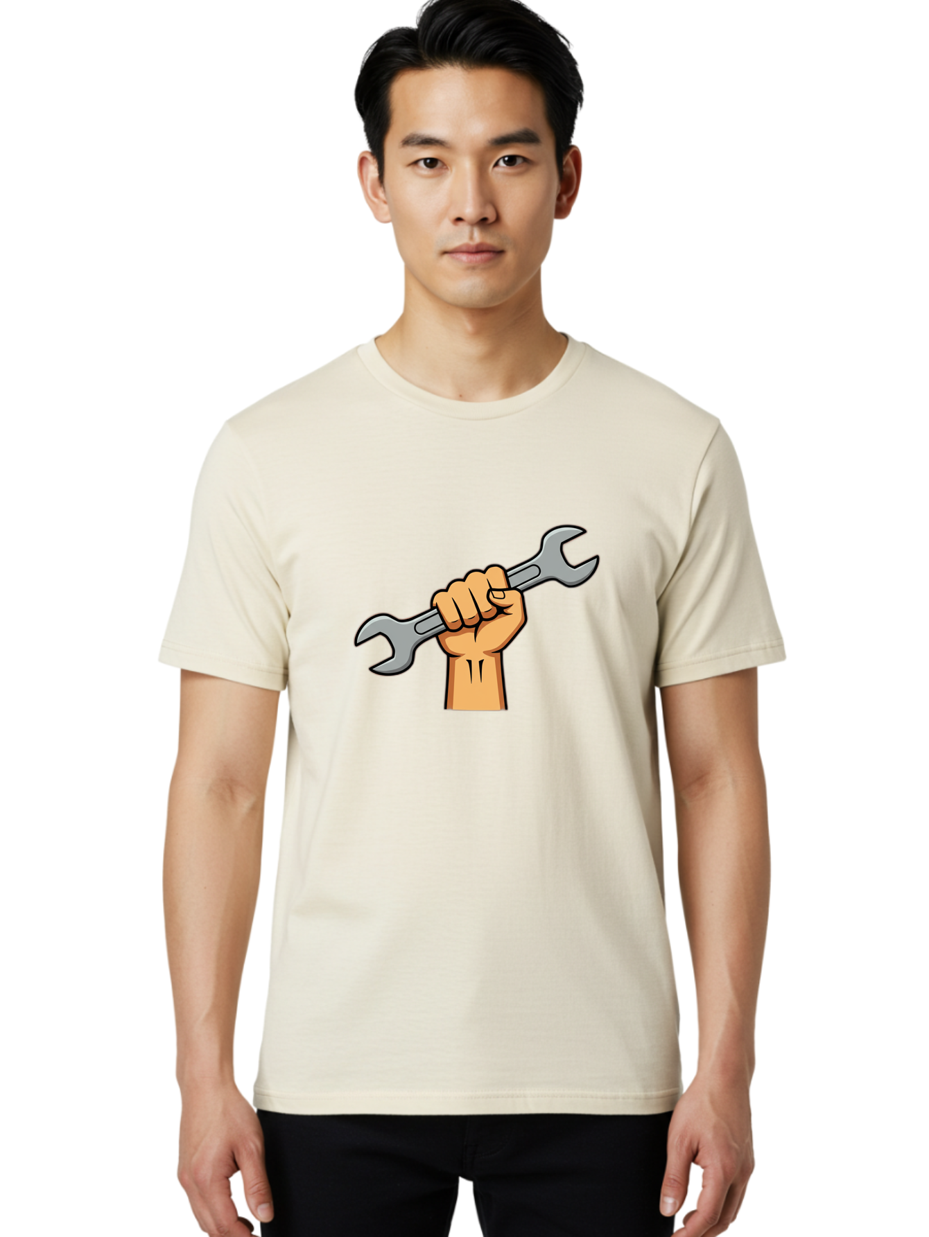 Hand-Holding-Spanner-1 Men'S Graphic Tee, 100% Cotton, Comfortable Casual Summer Wear, Machine Washable, Hand Holding Wrench, Adjustable Wrench, Hand Tool, Diy Repair, Handyman Tools, Repair Work, Maintenance Task, Mechanical Repair Bad183